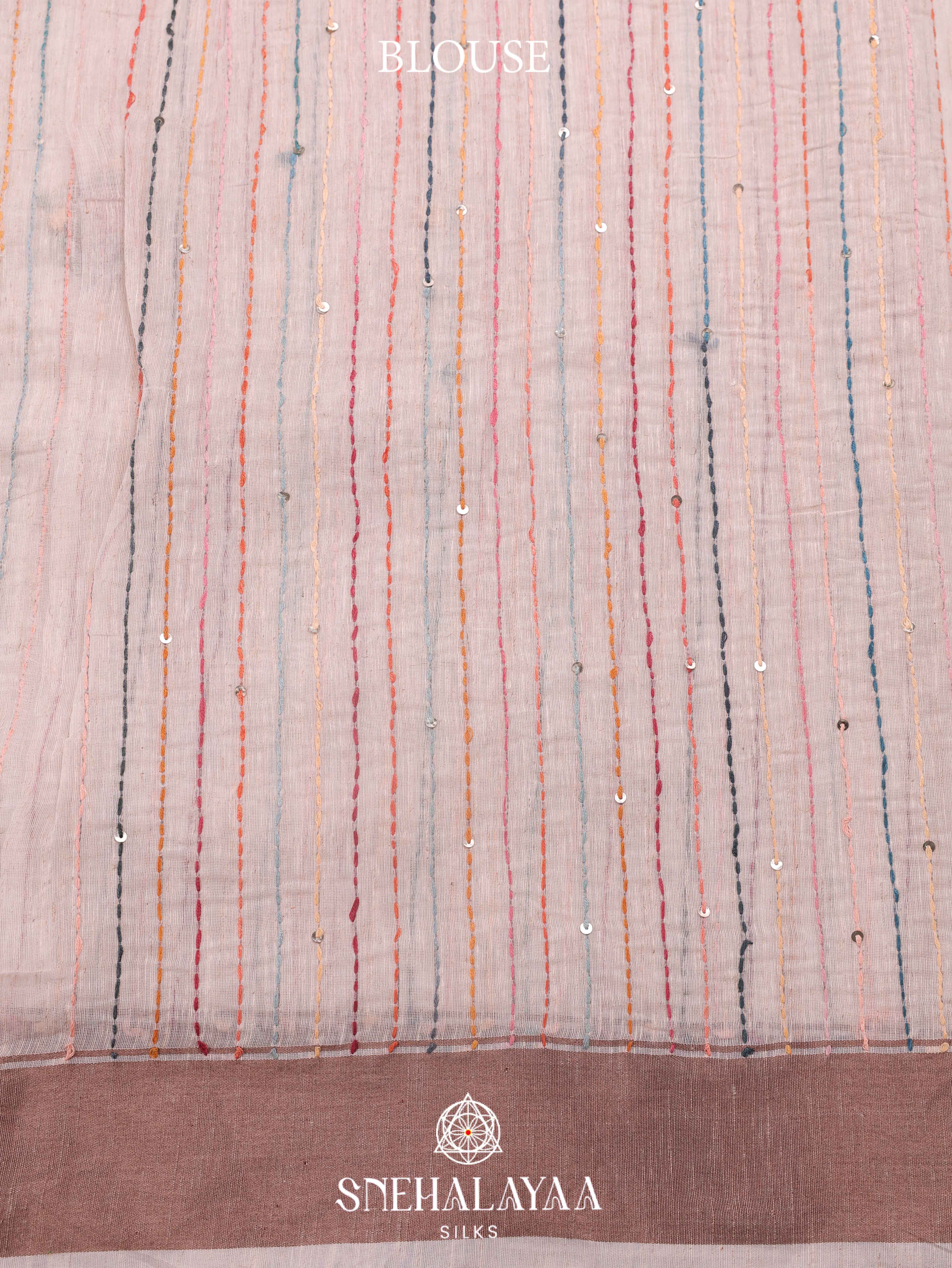 Beige  Linen Cotton Saree