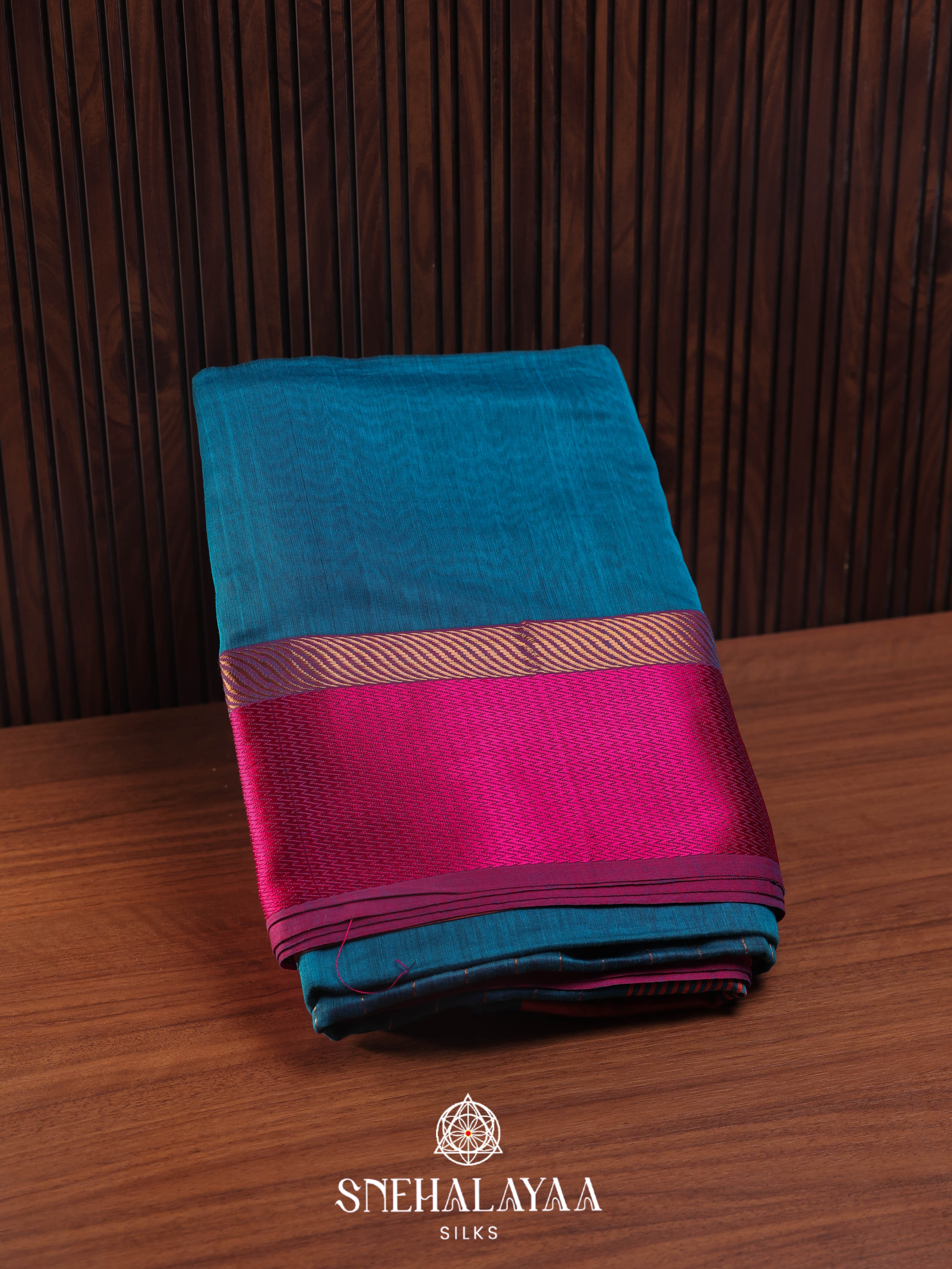 Peacock Blue Maheshwari Silk Cotton Saree