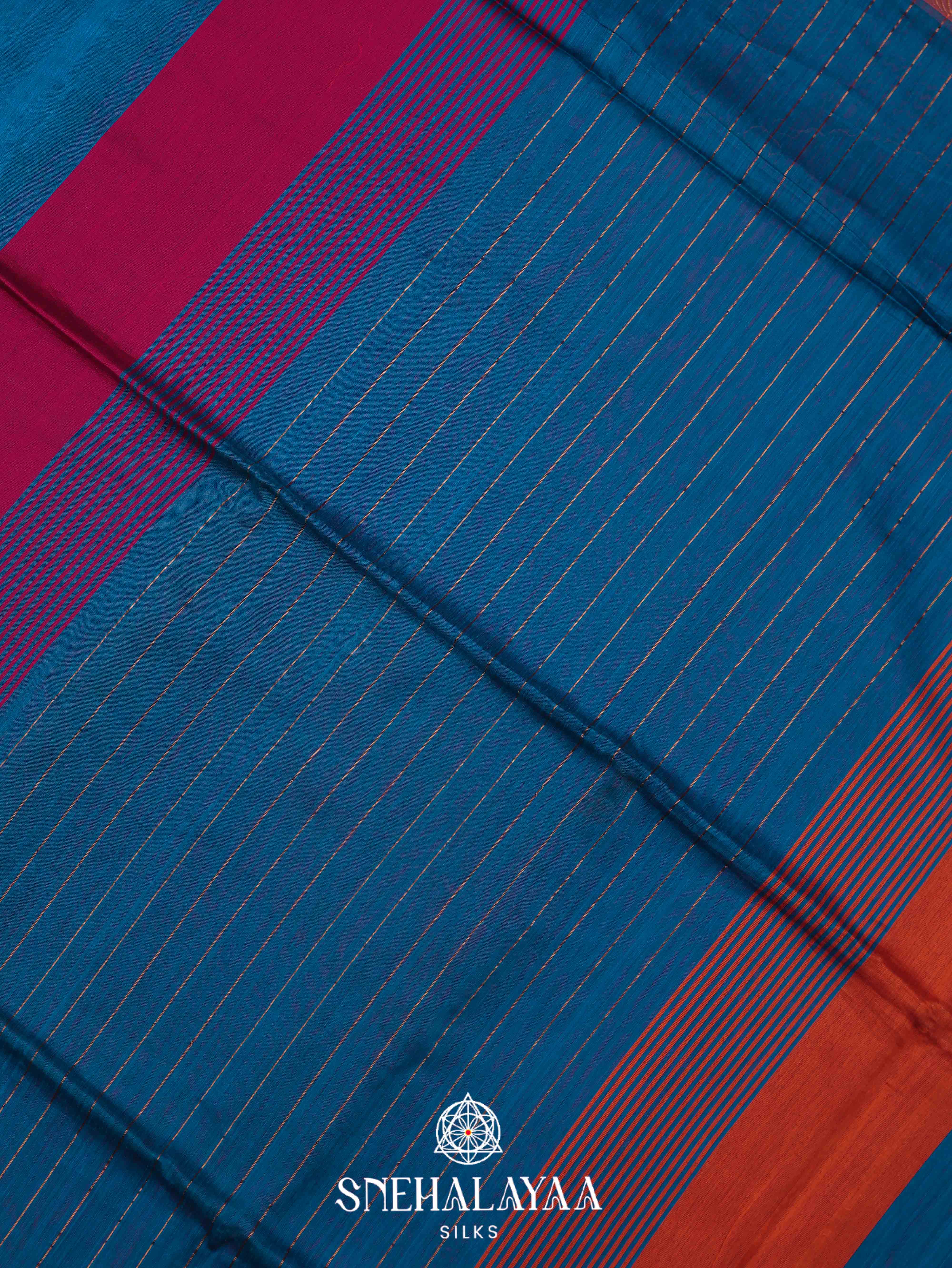 Peacock Blue Maheshwari Silk Cotton Saree