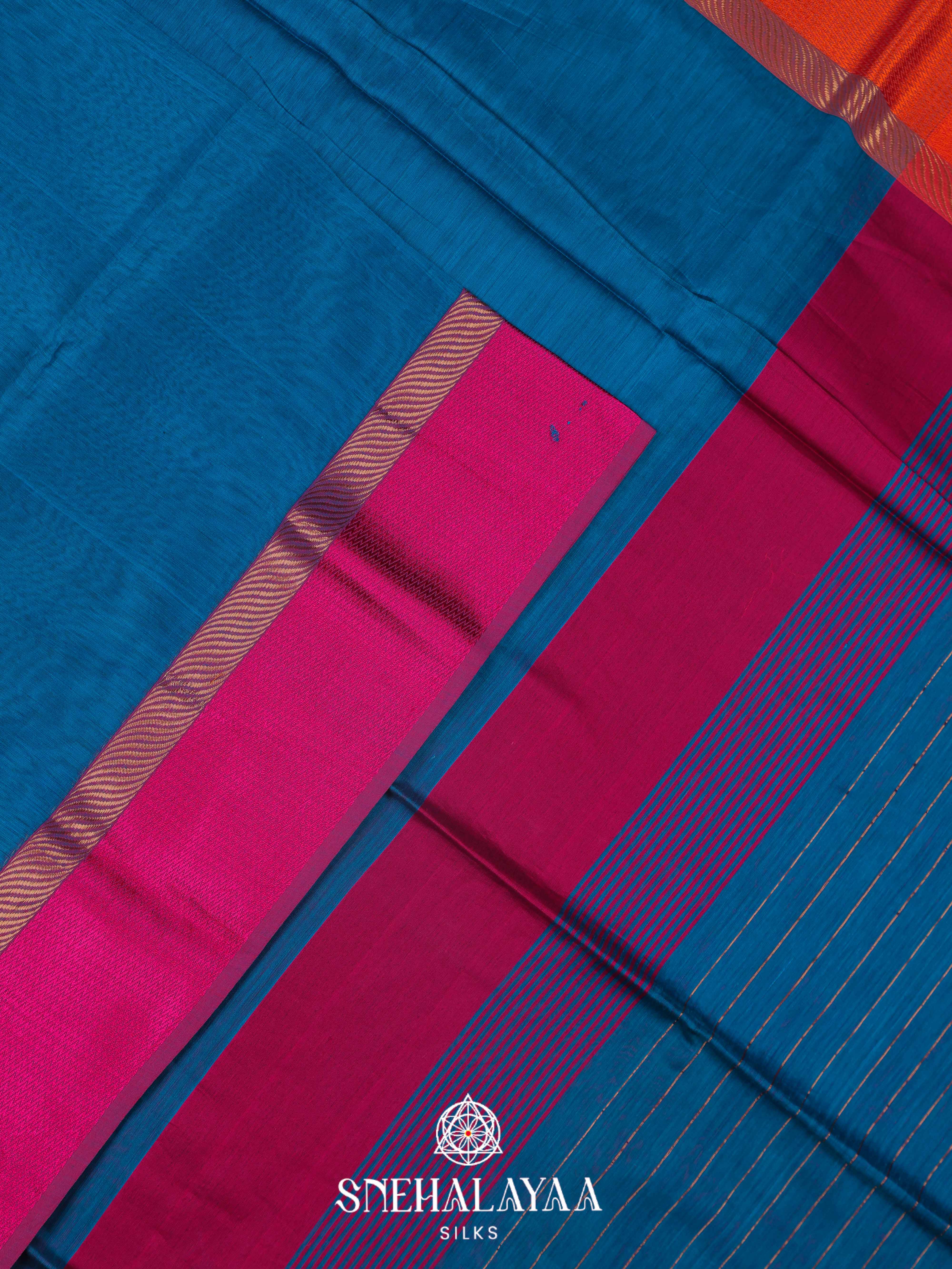 Peacock Blue Maheshwari Silk Cotton Saree