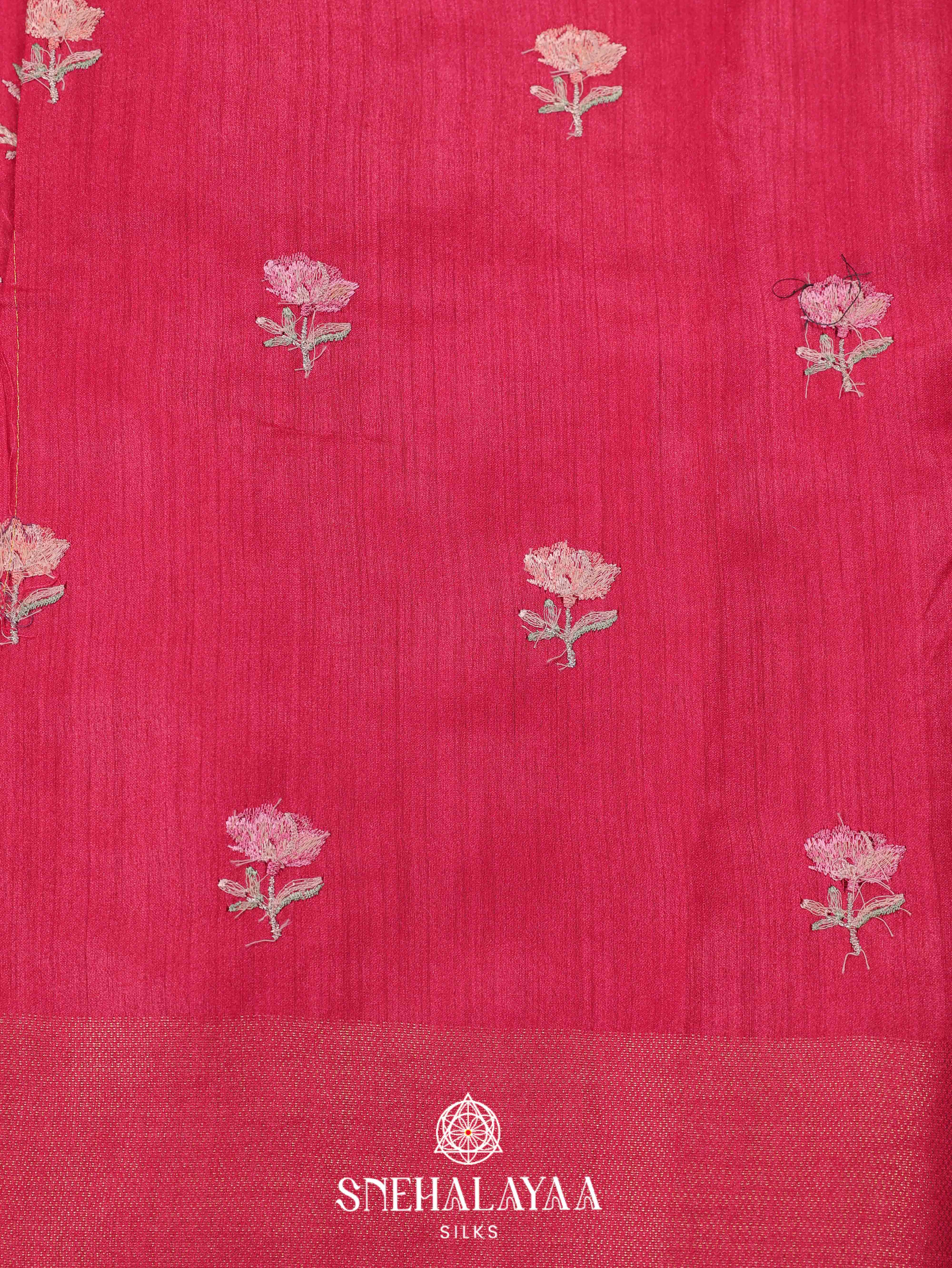 Ruby Red Munga Tussar Embroidery Saree