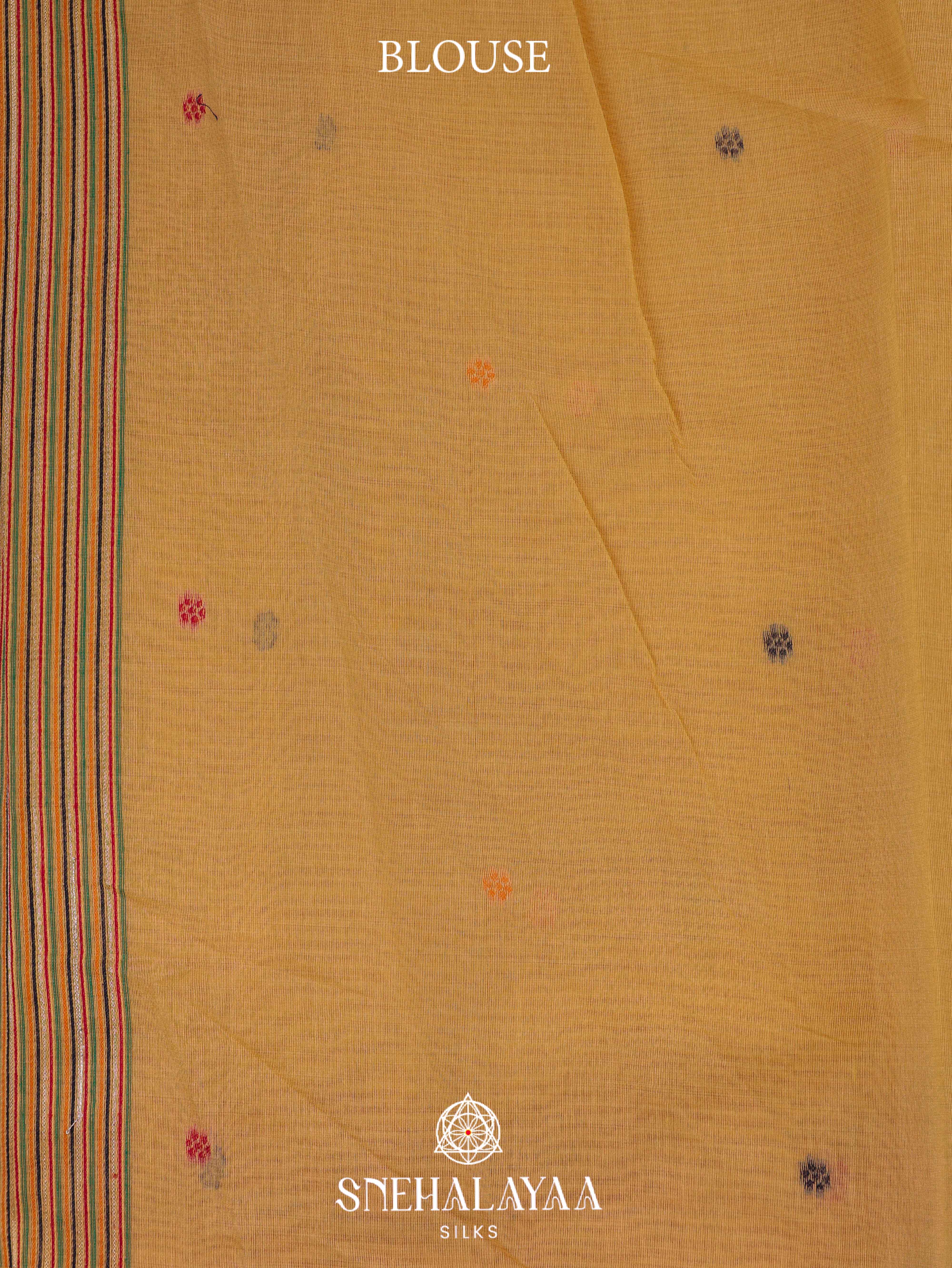 Yellow Munga Cotton Embroidery Saree