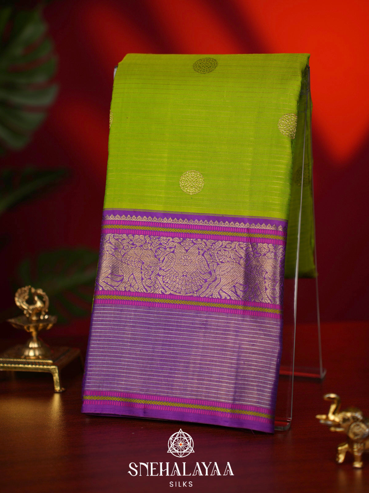 Lime Green Kanjivaram Silk Saree