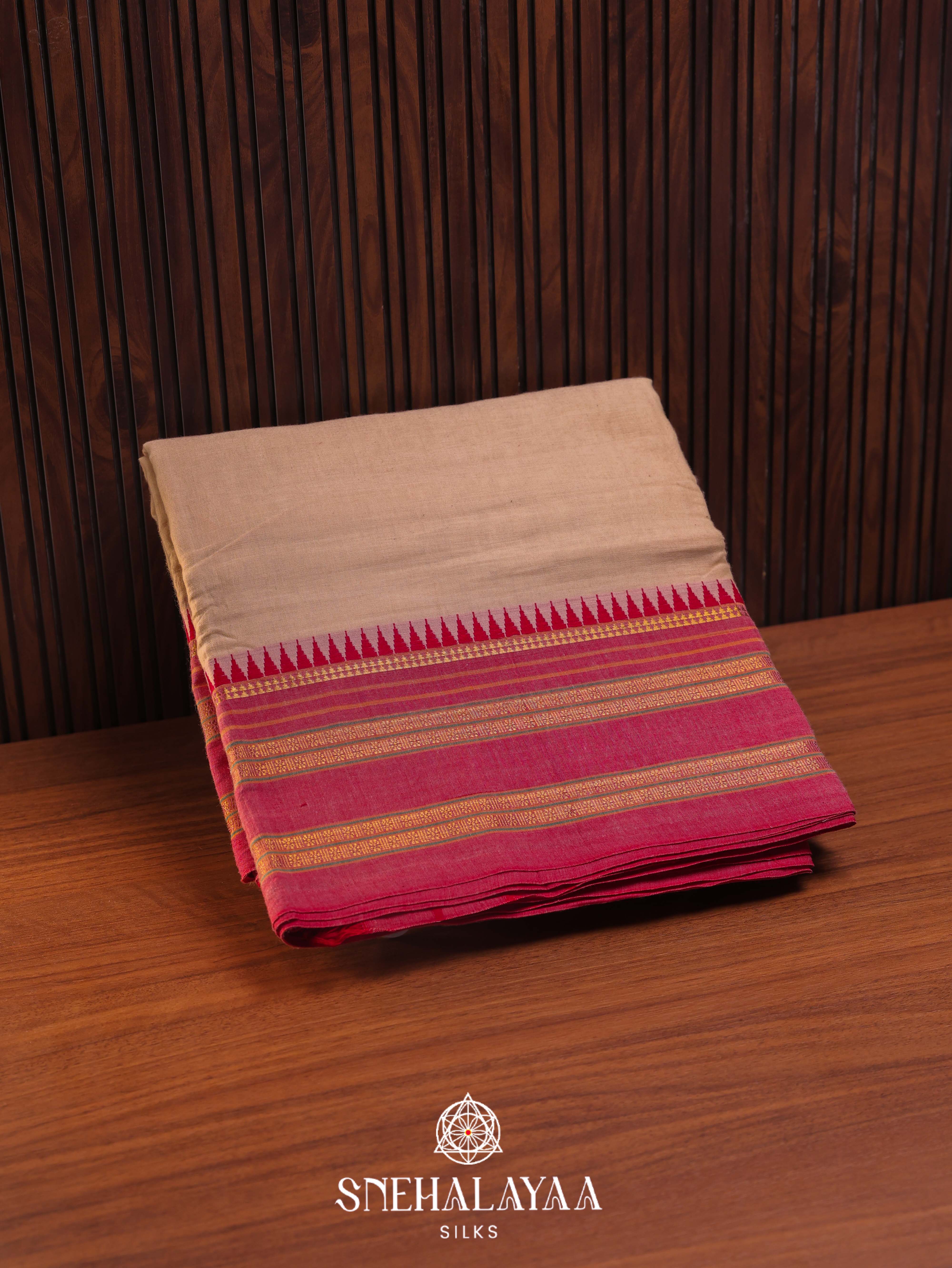Cream Narayanpet Cotton Saree