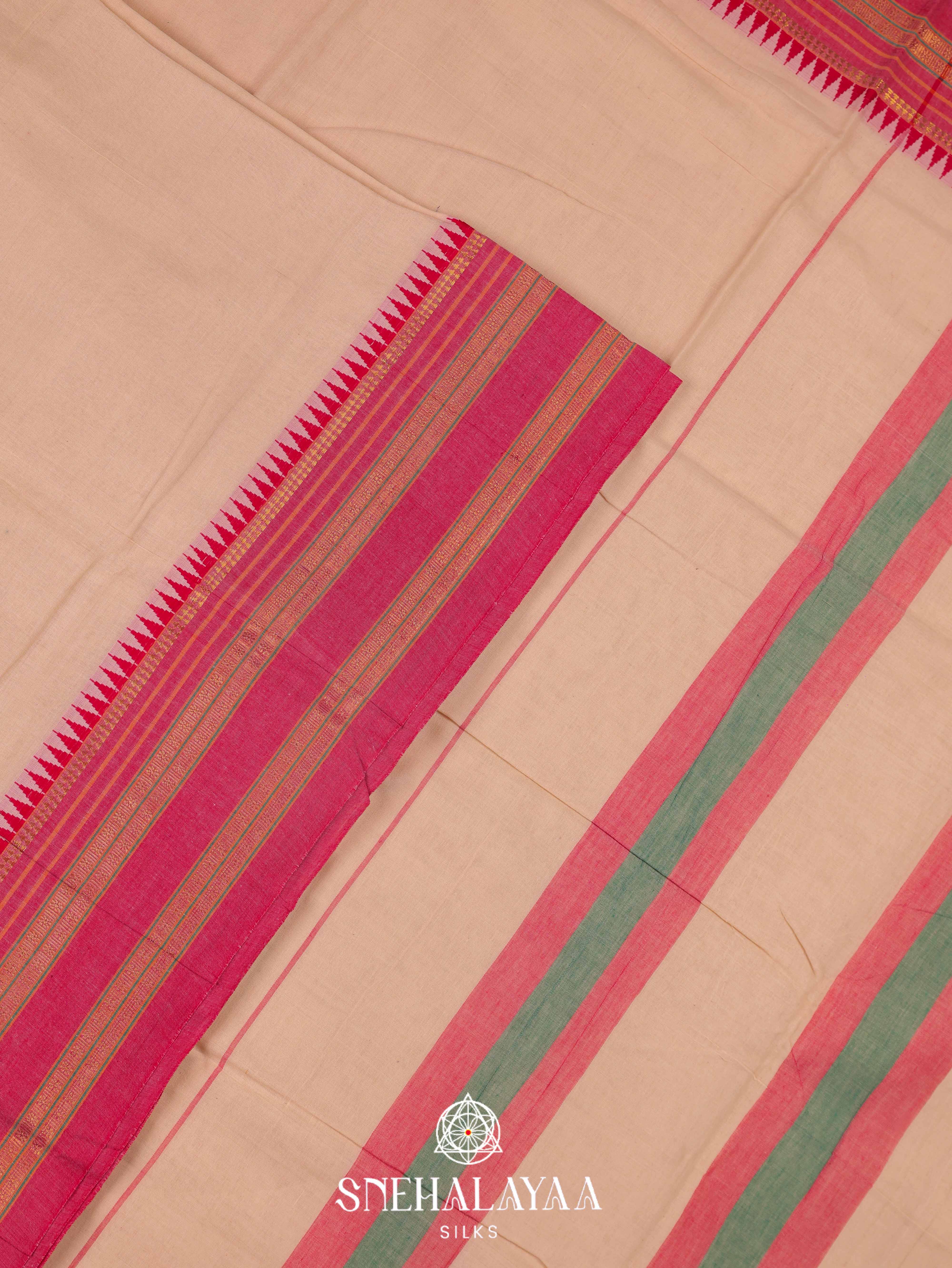 Cream Narayanpet Cotton Saree