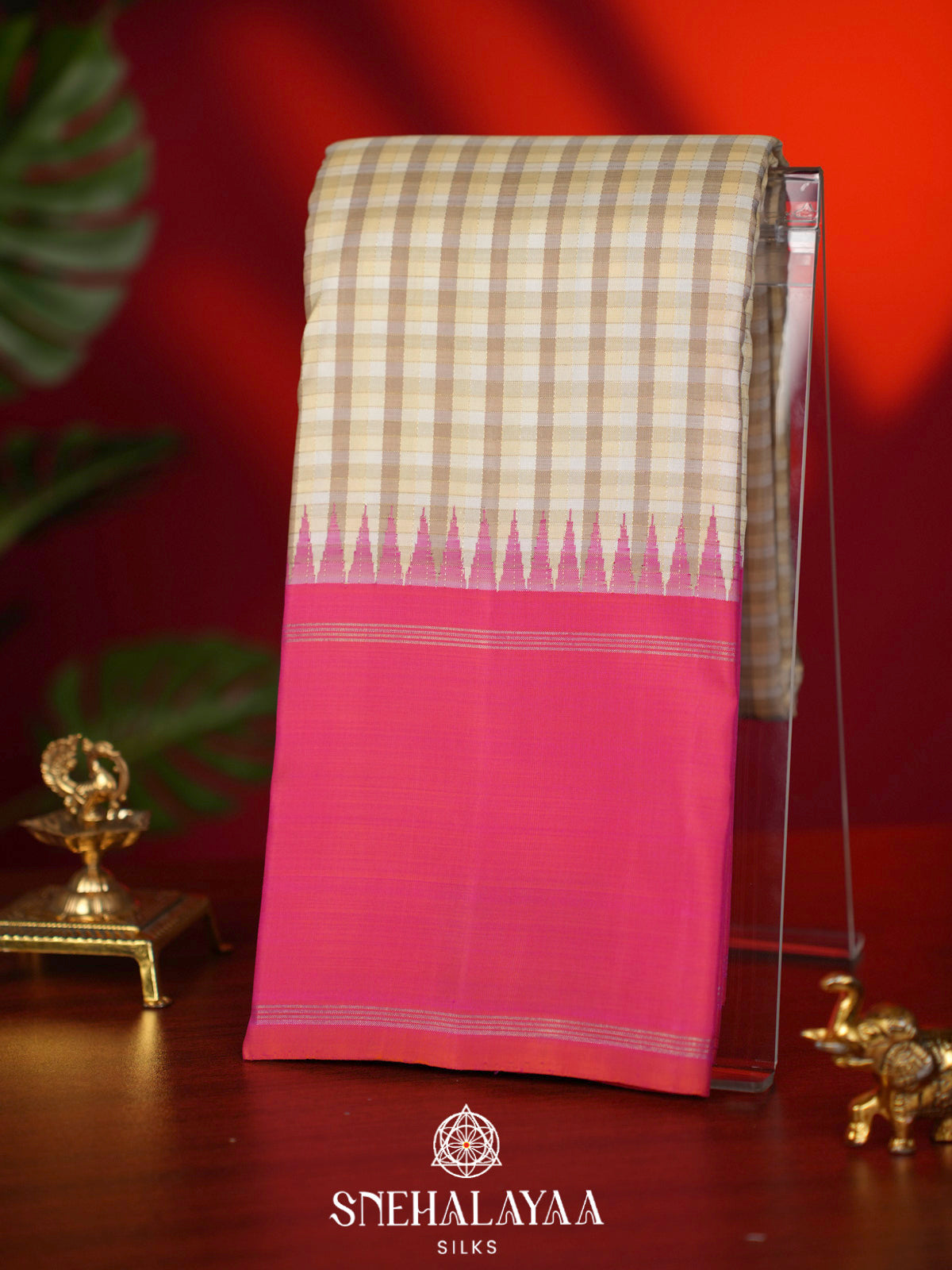Off White or Cream Kanjivaram Silk Saree