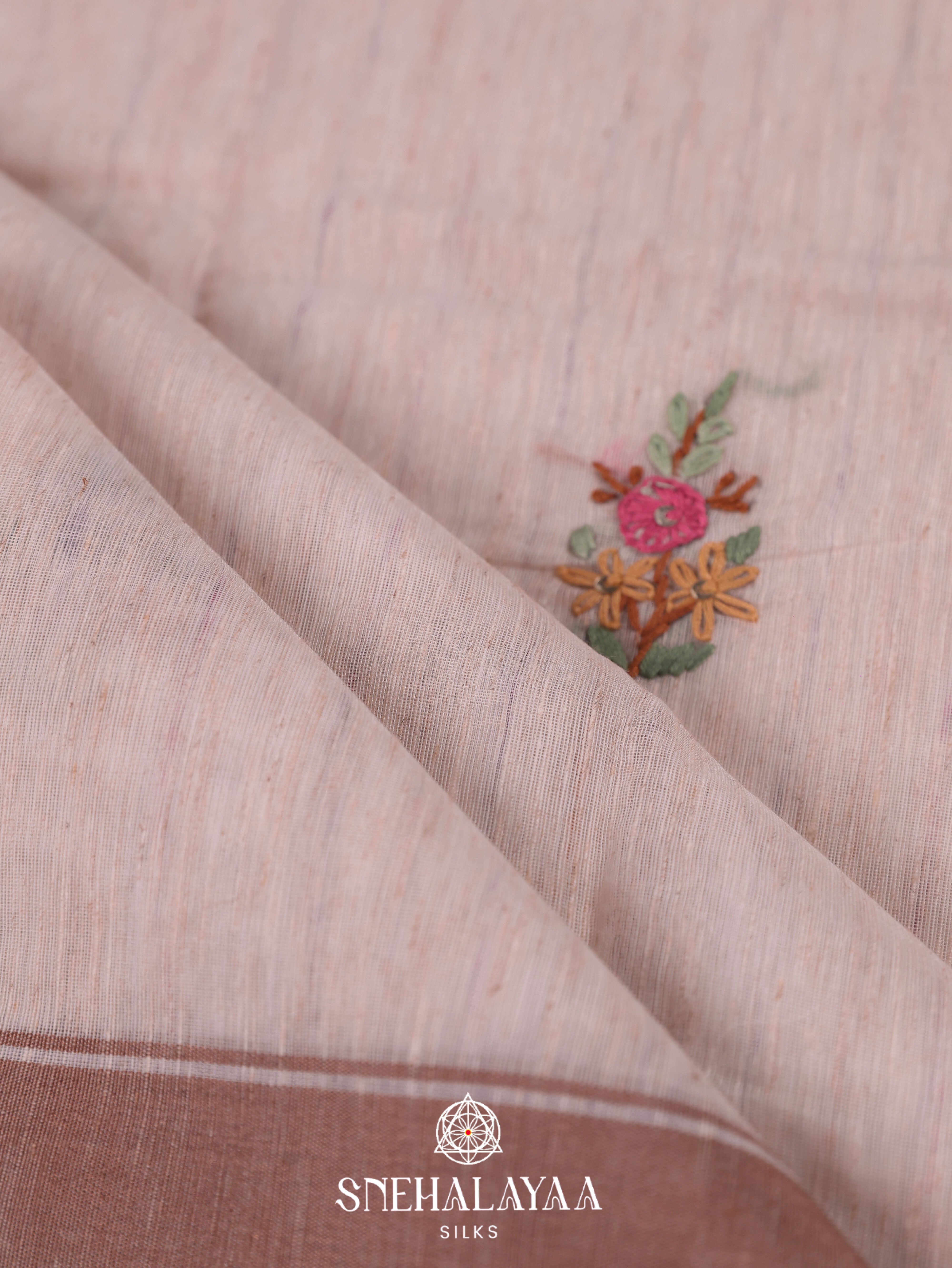 Beige  Linen Cotton Saree