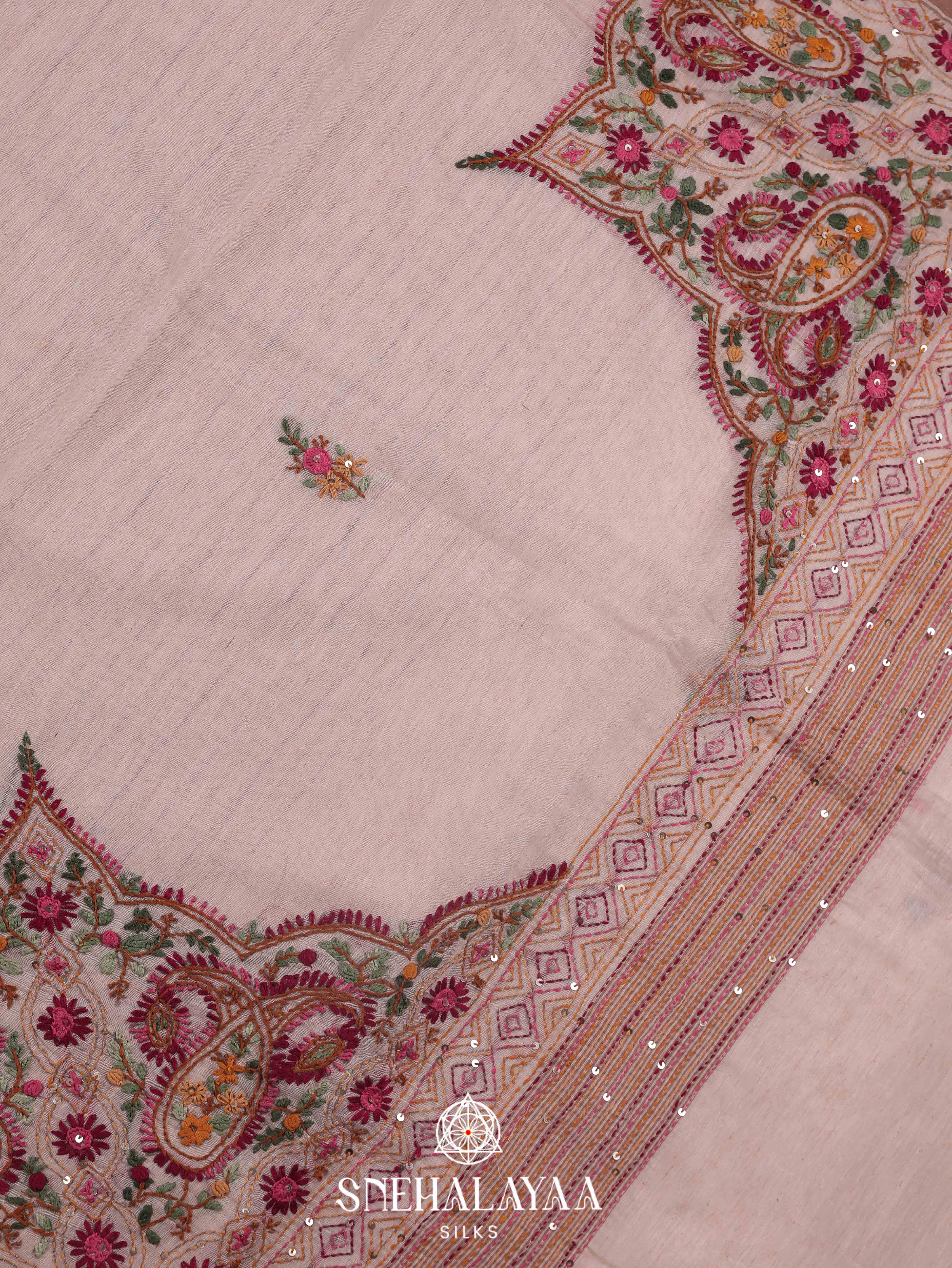 Beige  Linen Cotton Saree
