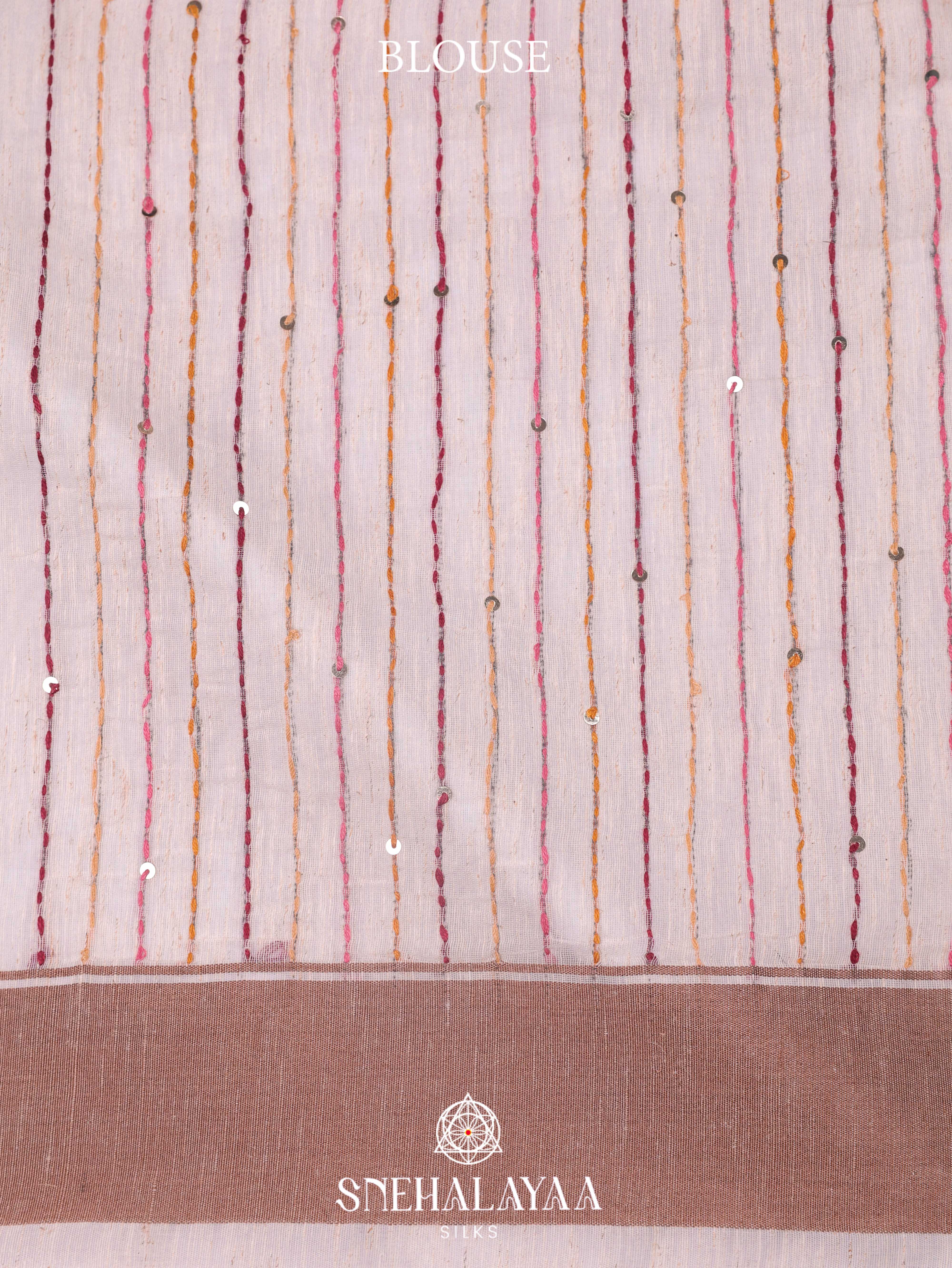 Beige  Linen Cotton Saree