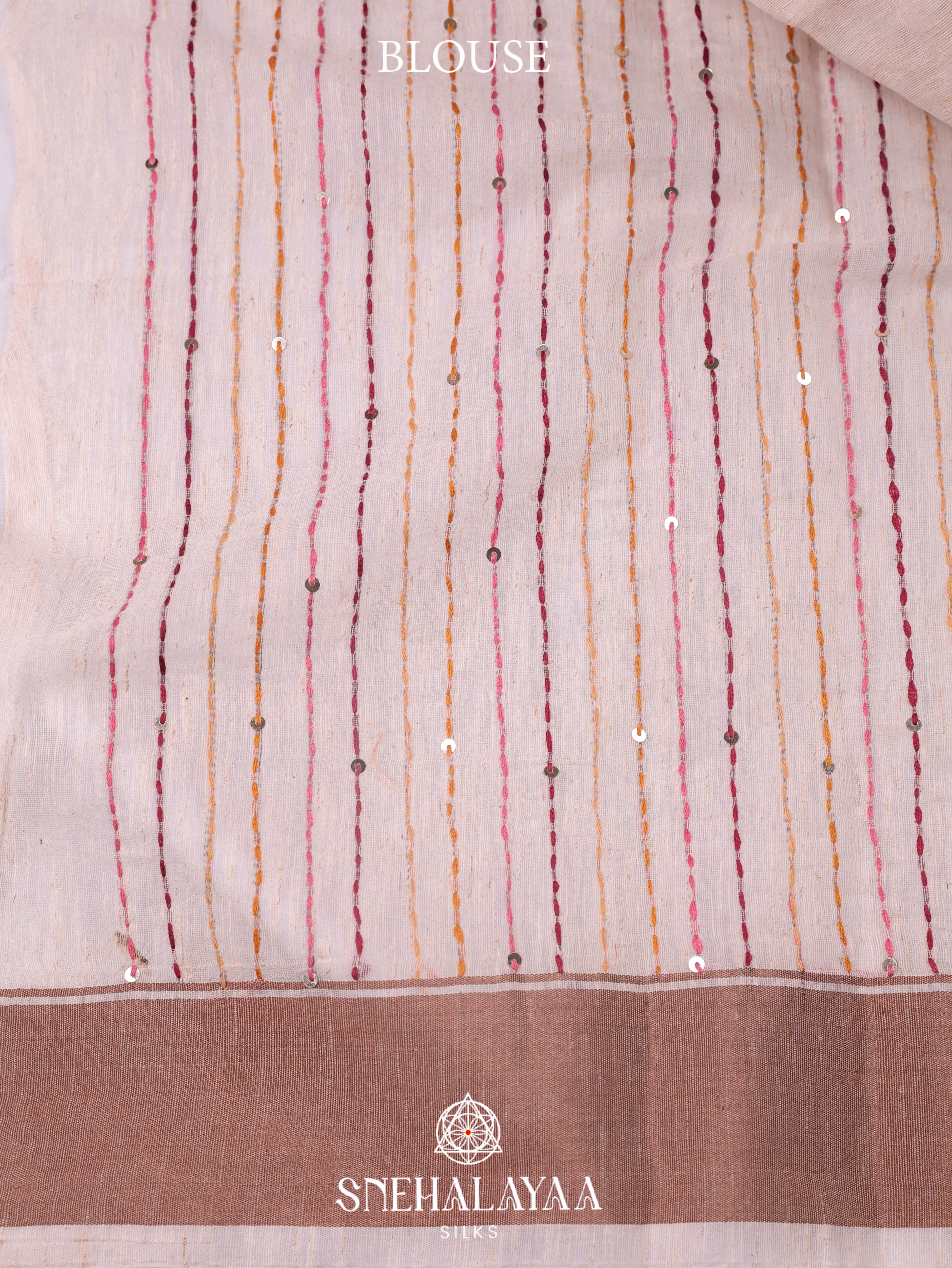 Beige  Linen Cotton Saree