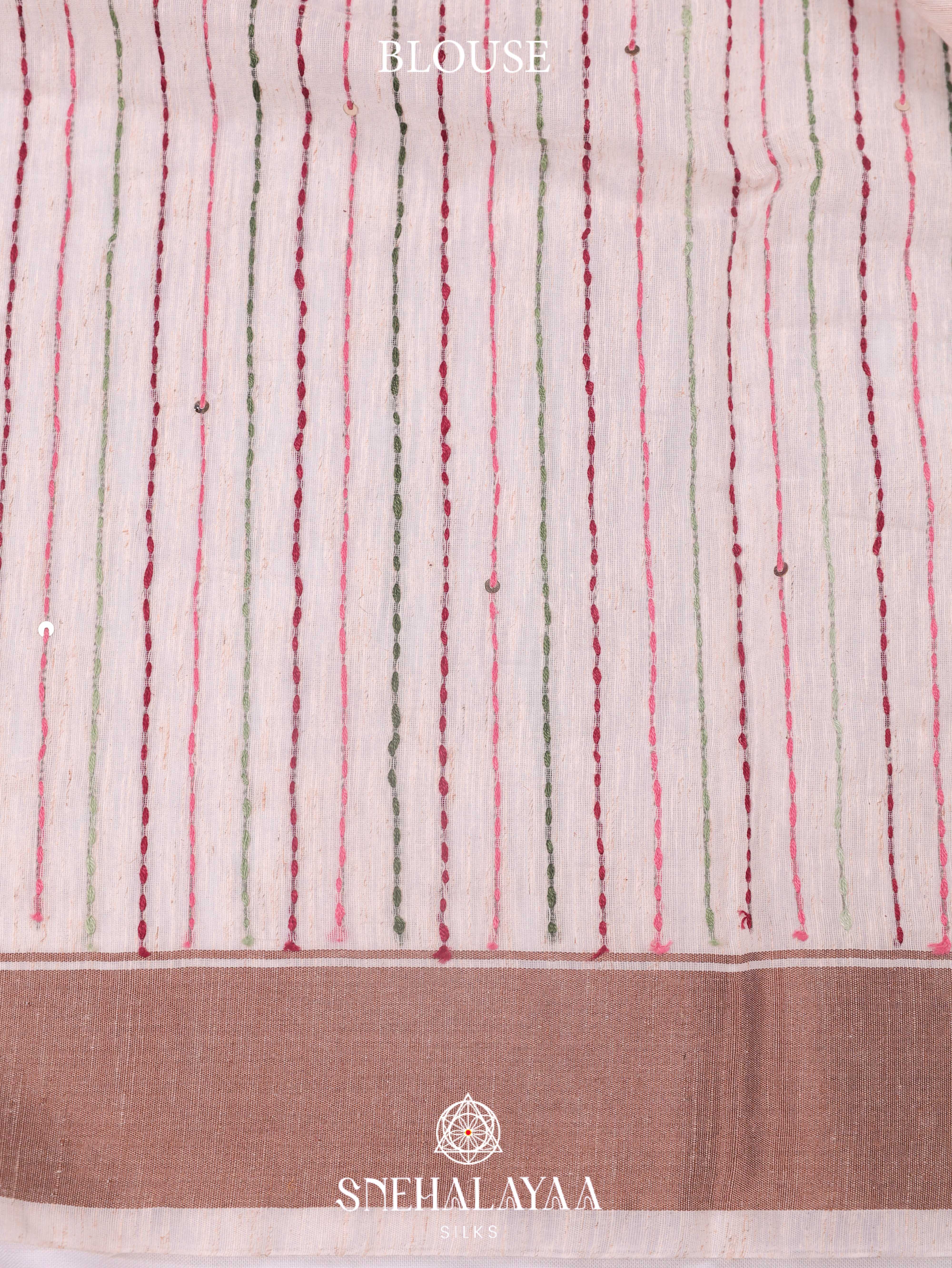 Beige  Linen Cotton Saree