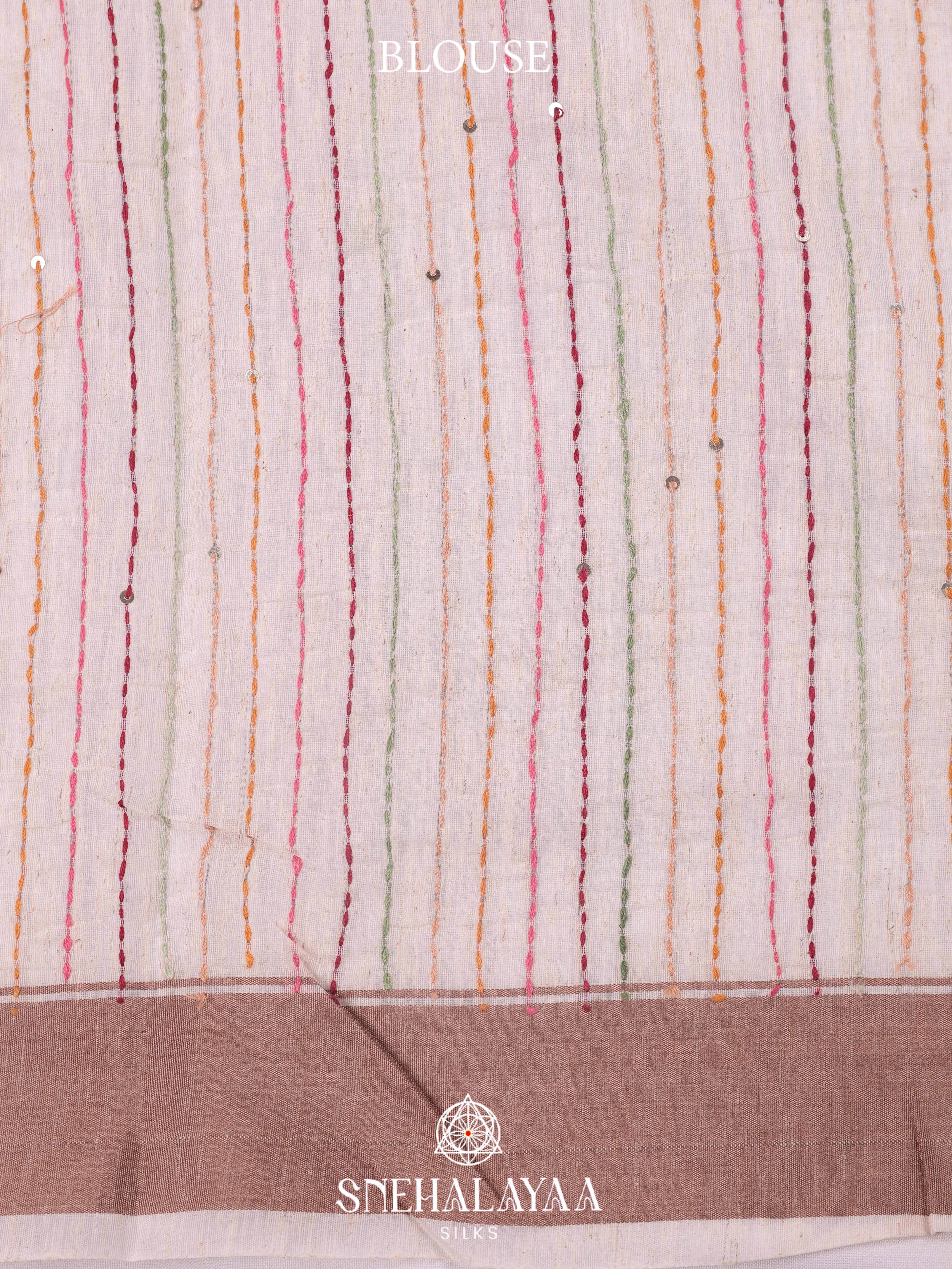 Beige  Linen Cotton Saree