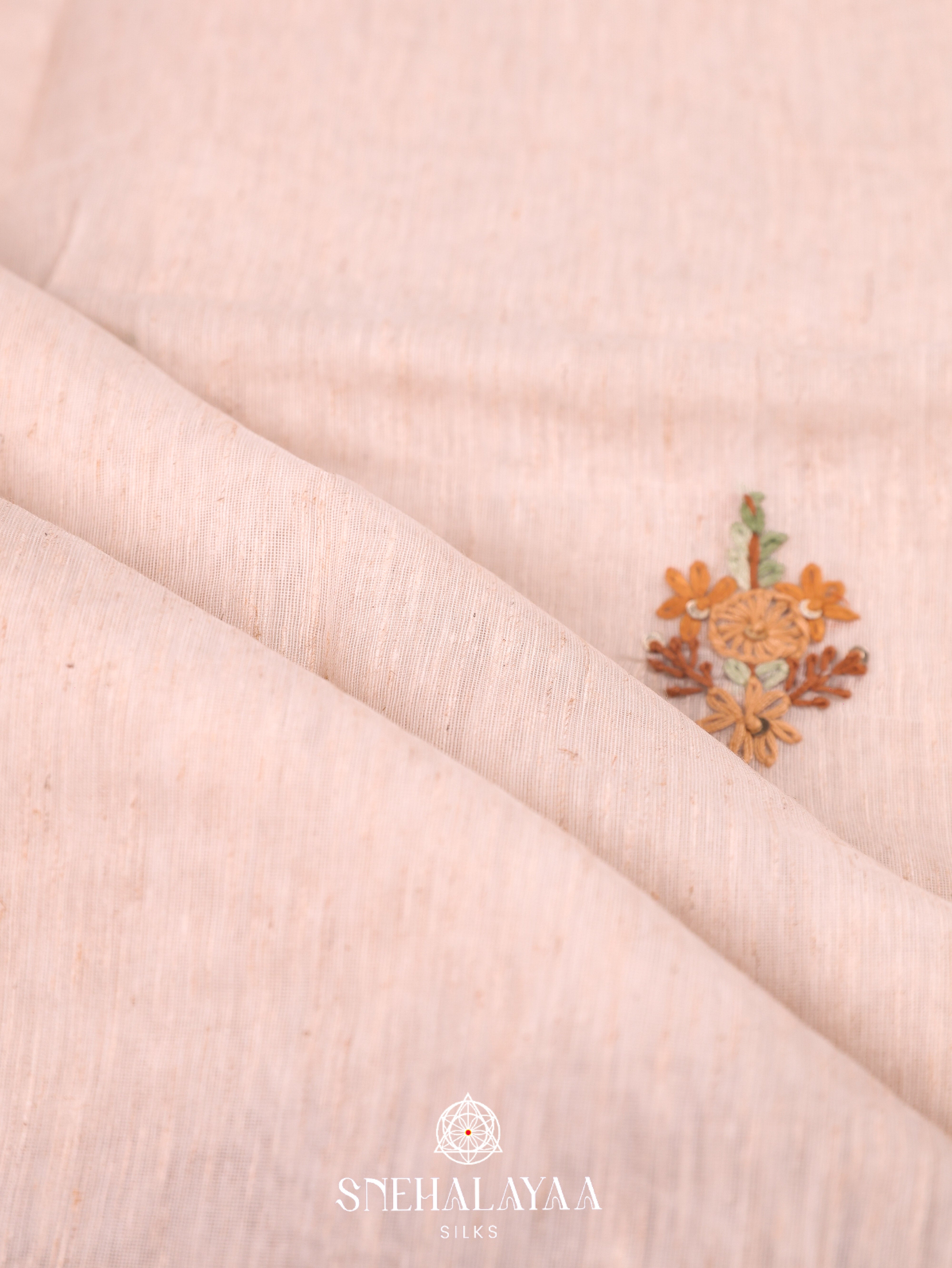 Beige  Linen Cotton Saree