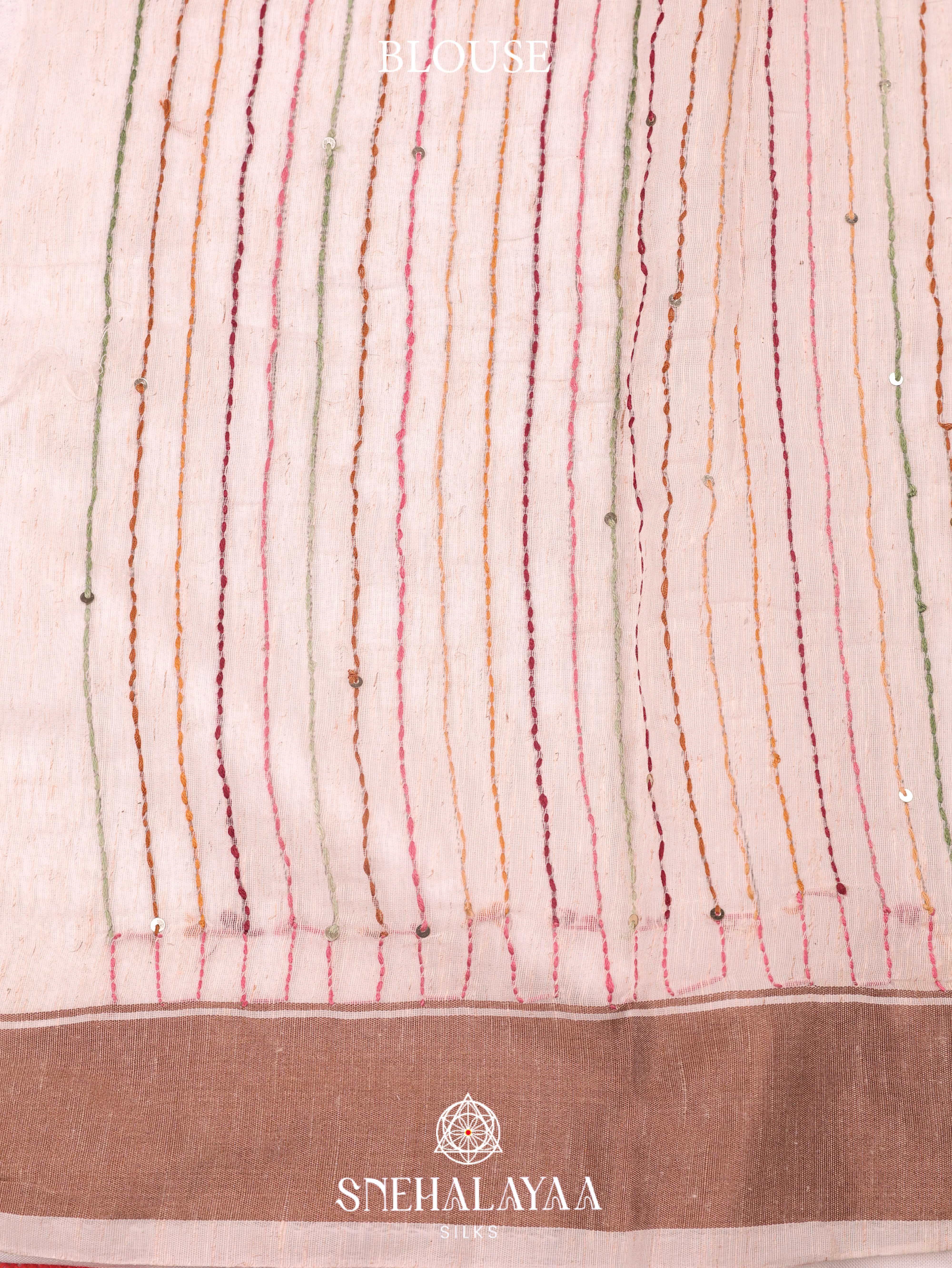 Beige  Linen Cotton Saree