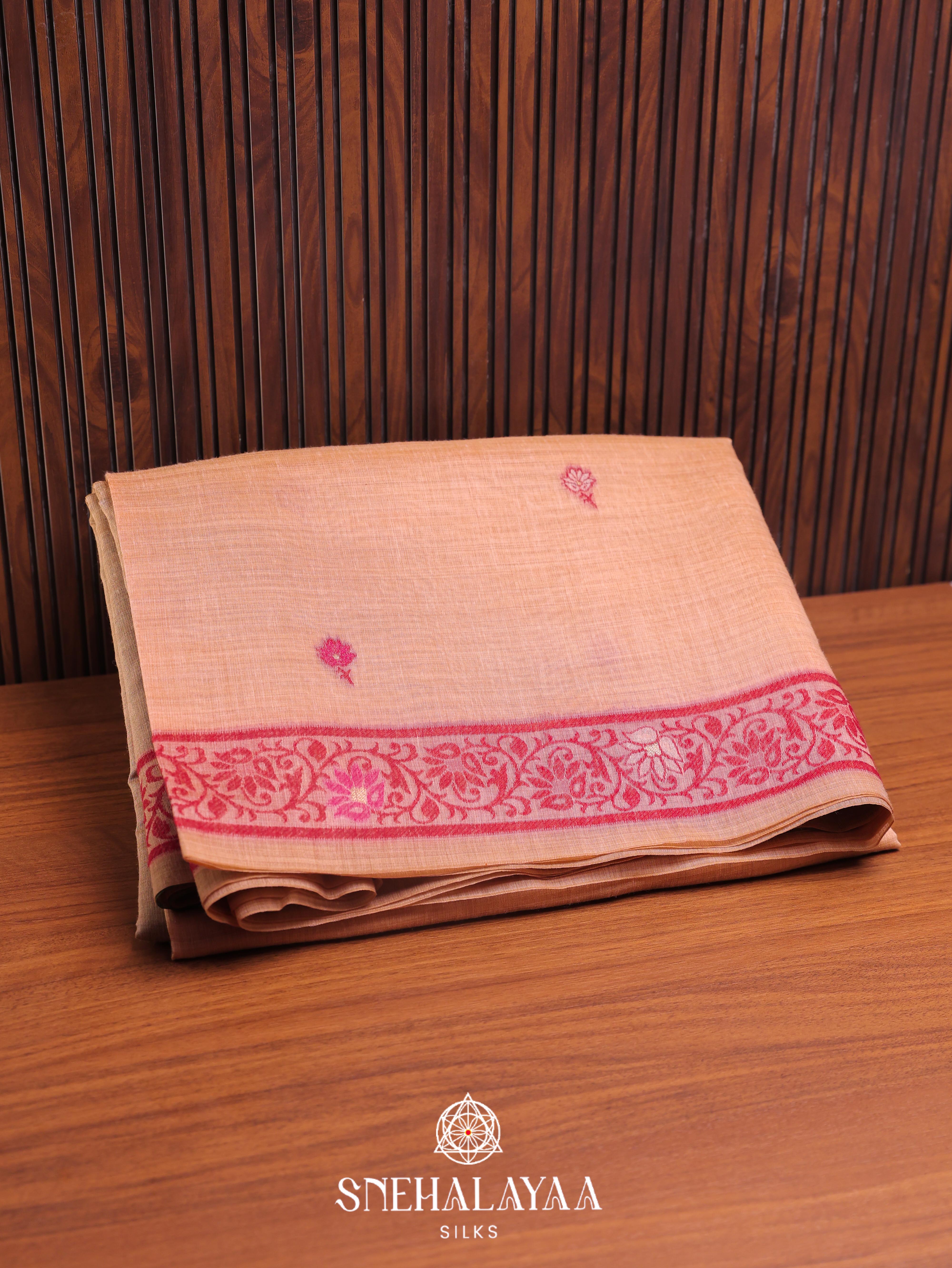 Beige Munga  Cotton Saree