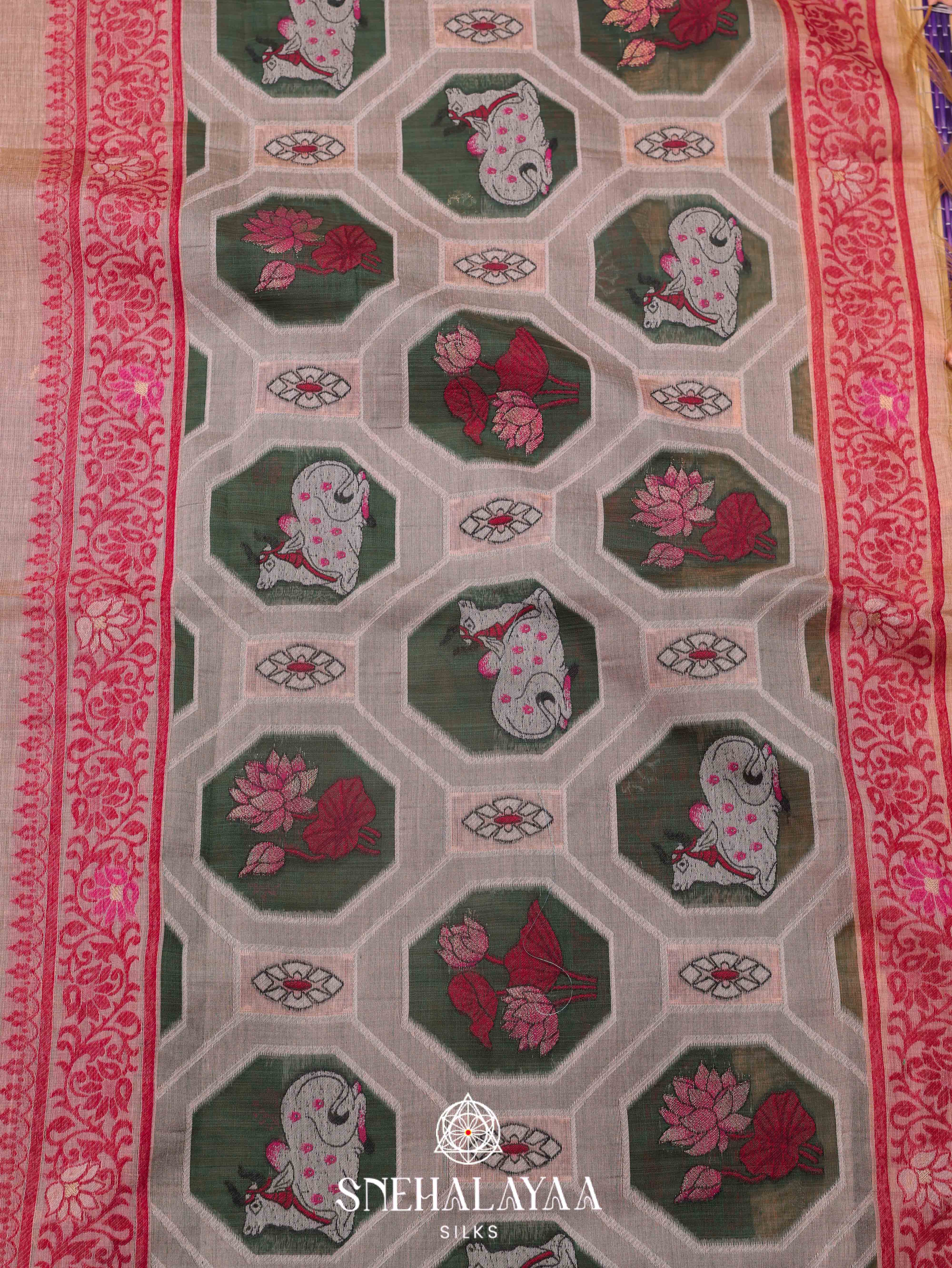 Beige Munga  Cotton Saree