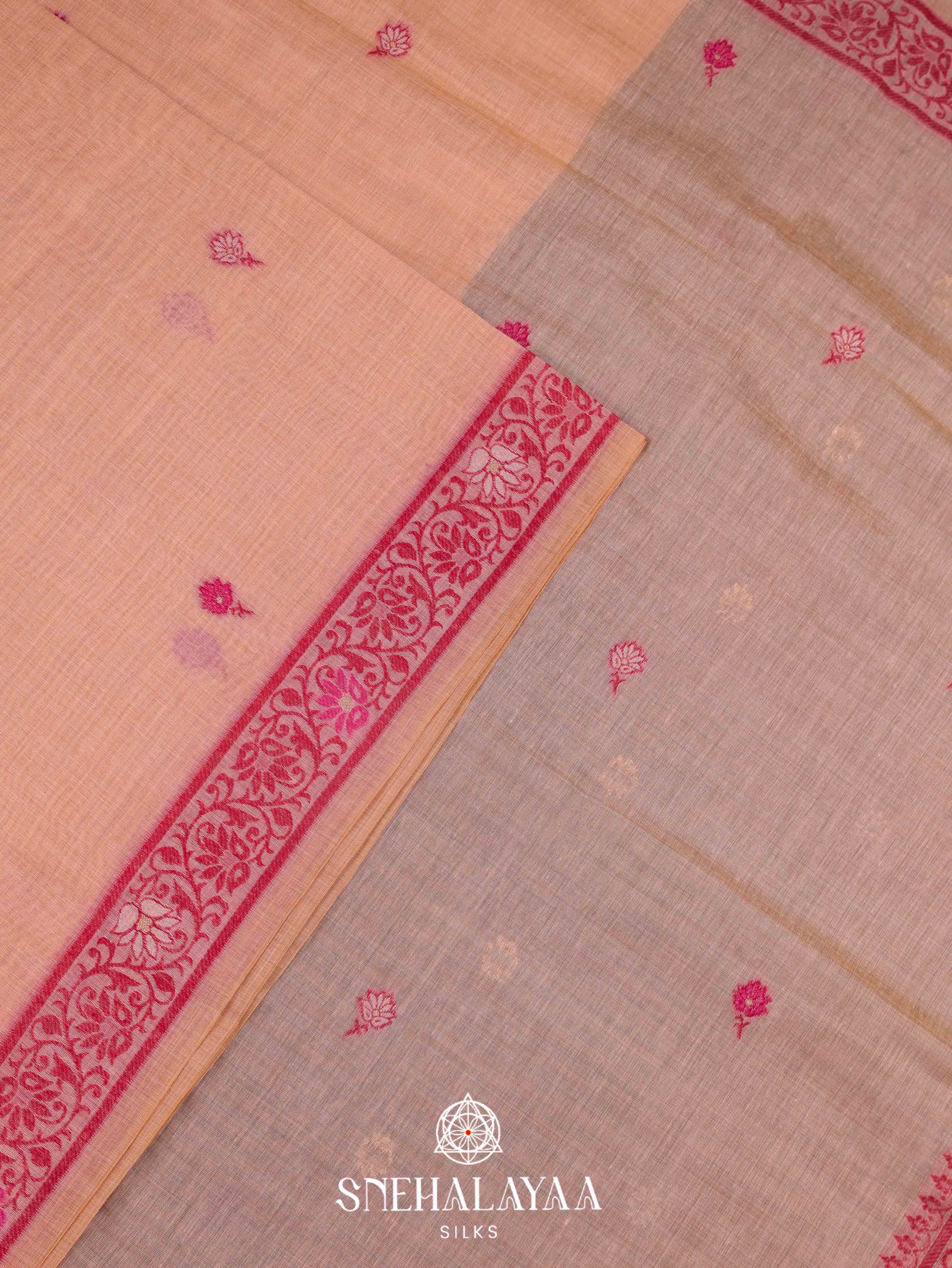 Beige Munga  Cotton Saree