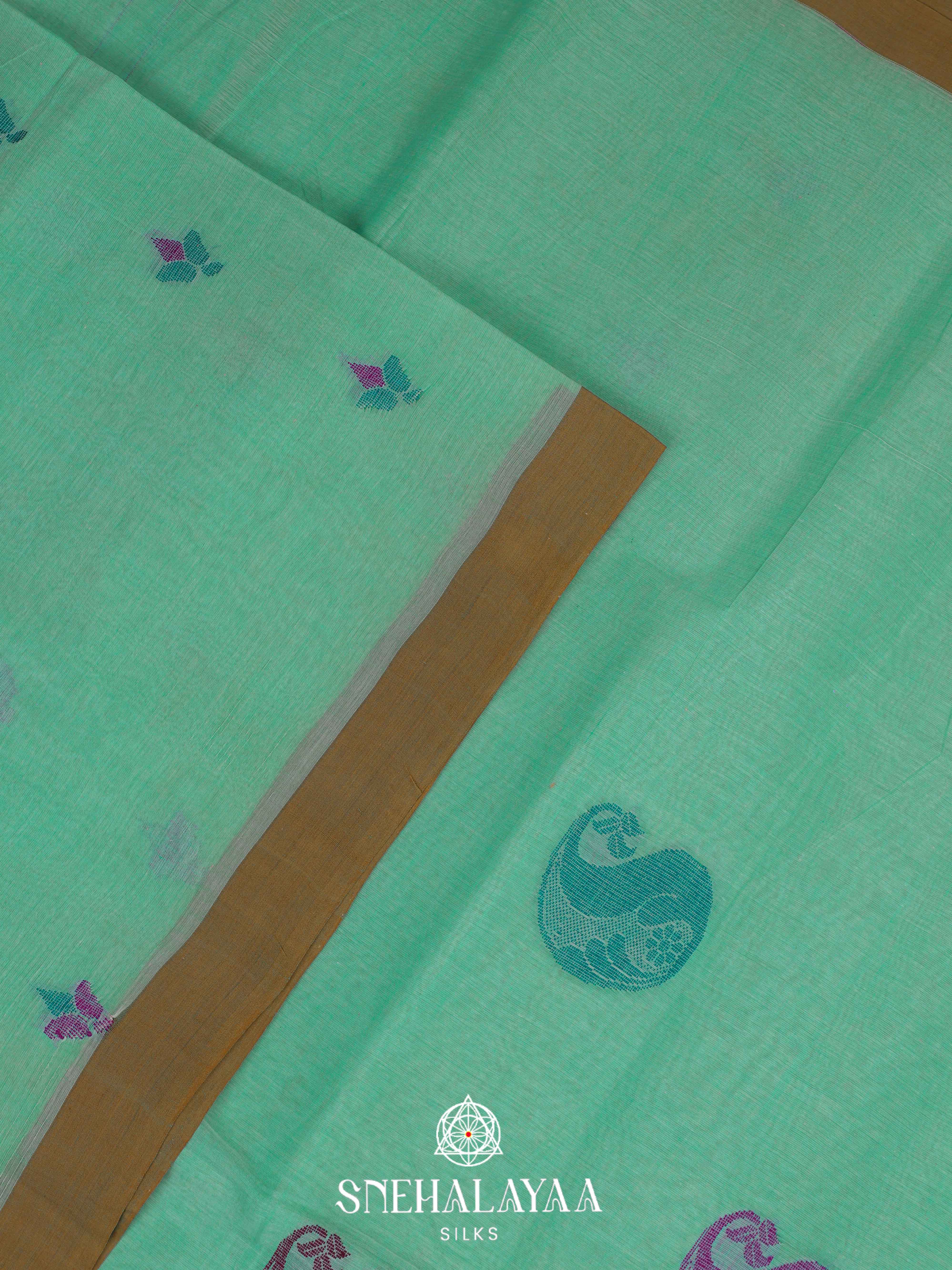 Teal Green Bengal Cotton Saree