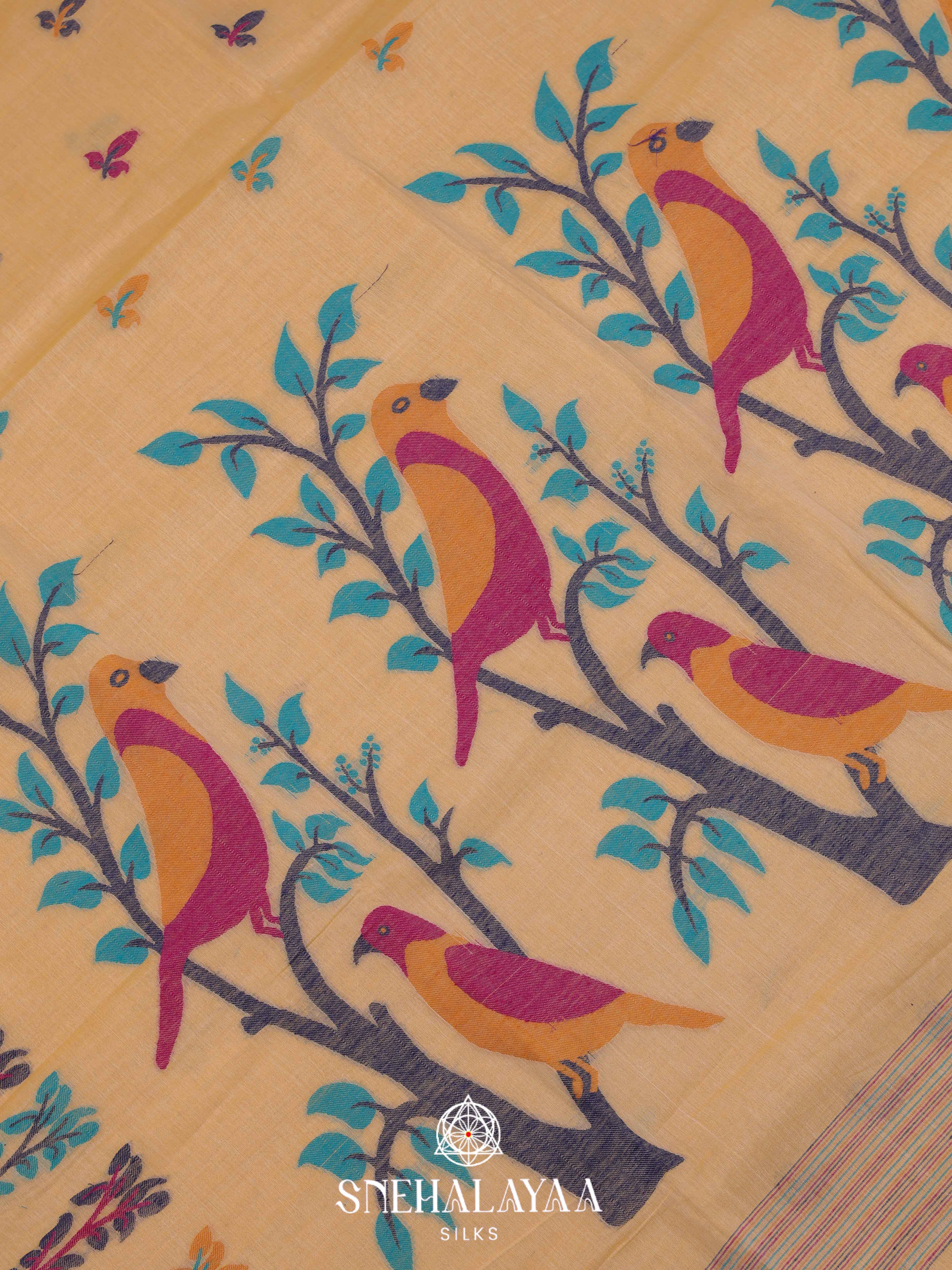 Beige Bengal Cotton Saree