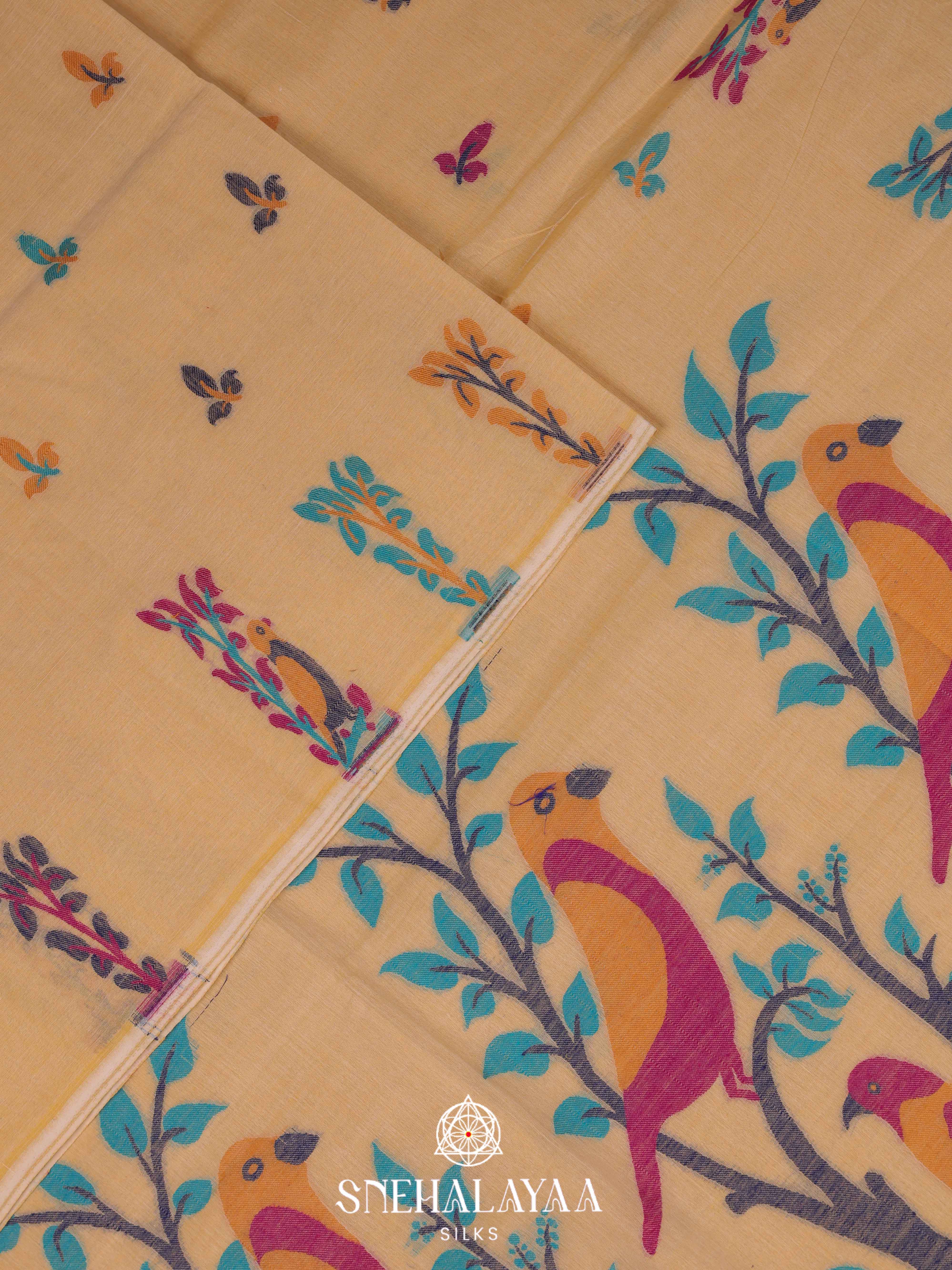 Beige Bengal Cotton Saree