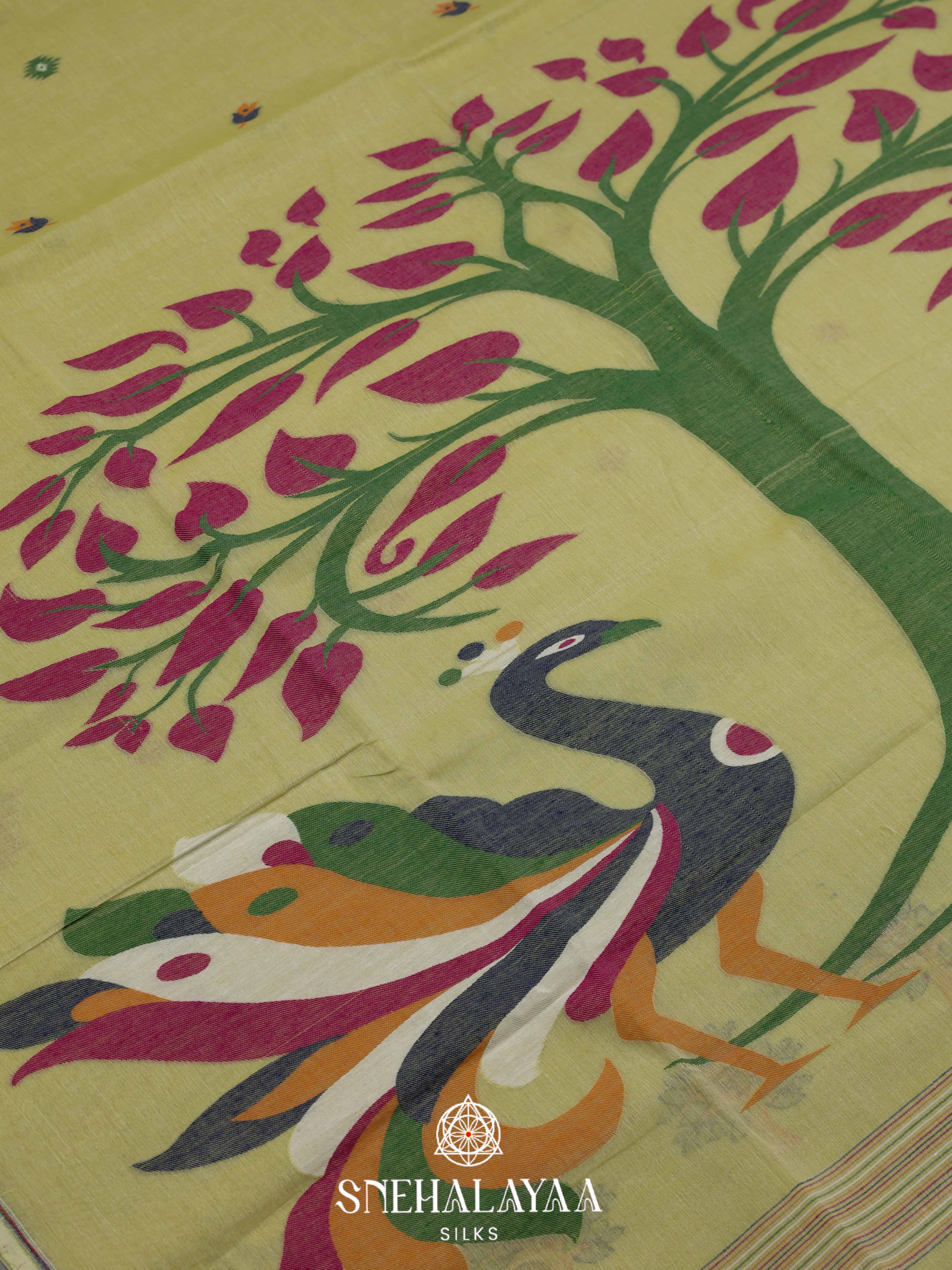 Olive Green Bengal Cotton Saree