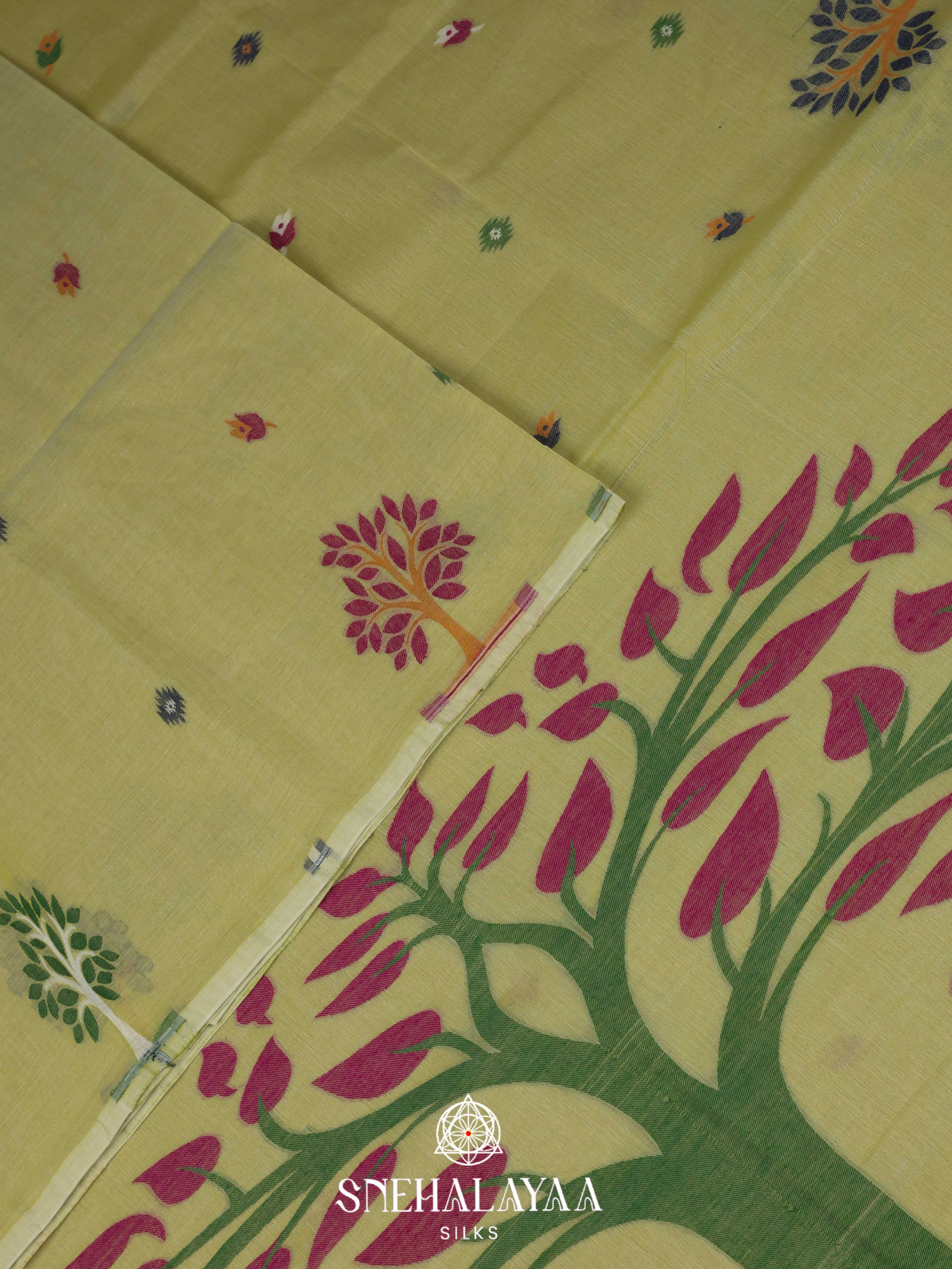 Olive Green Bengal Cotton Saree