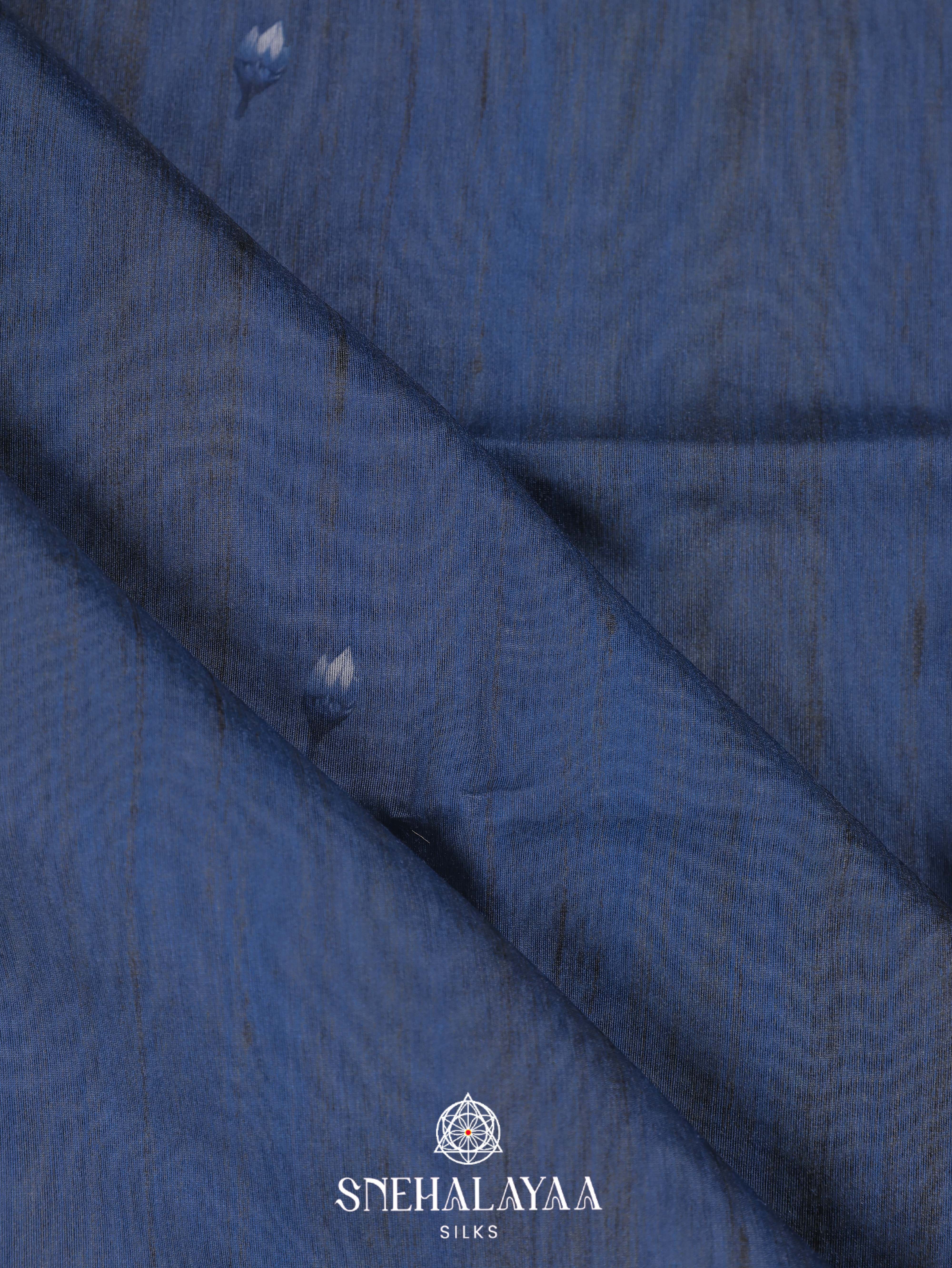 Blue Printed Linen Cotton Saree