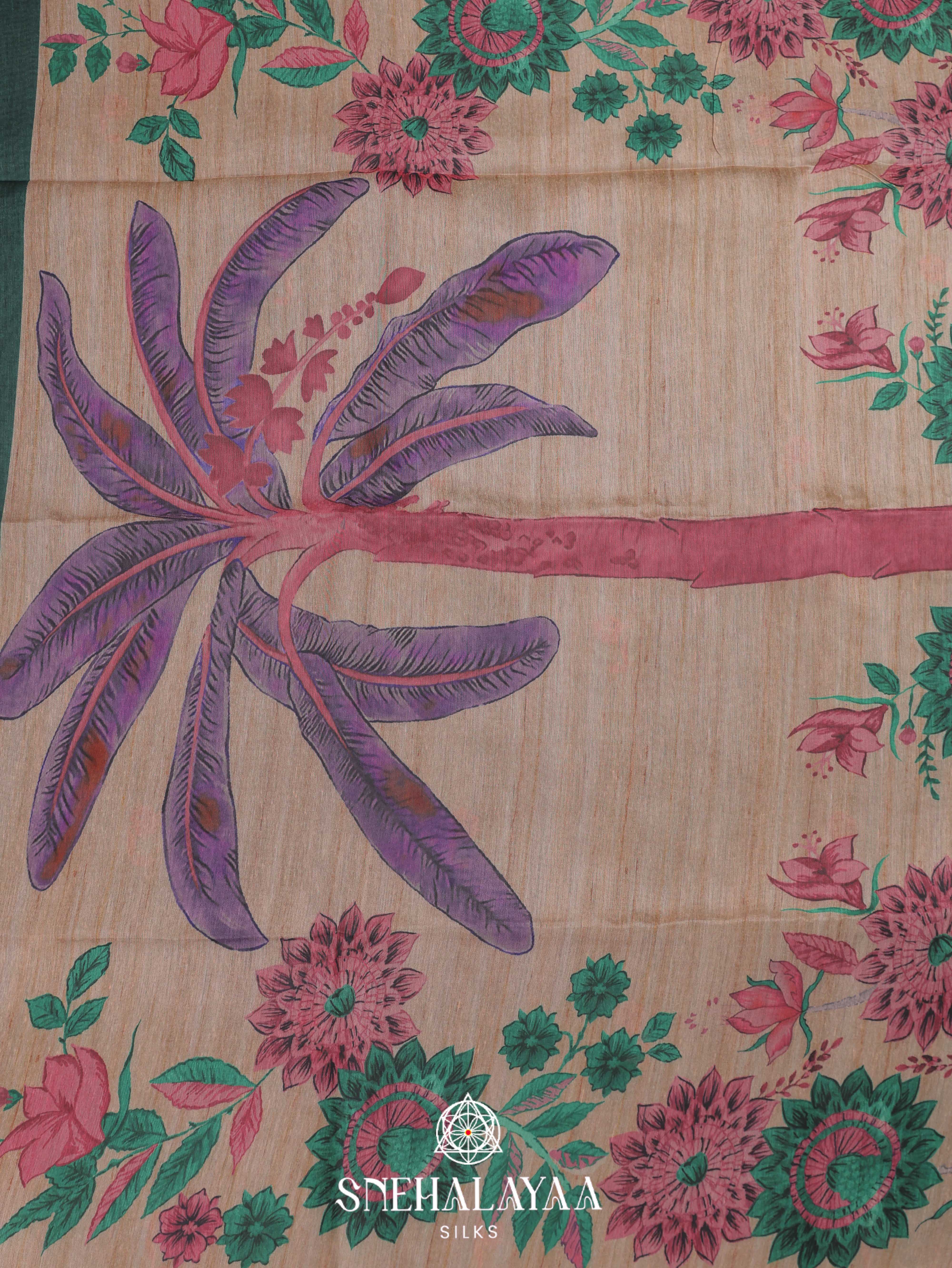Pink Printed Linen Cotton Saree