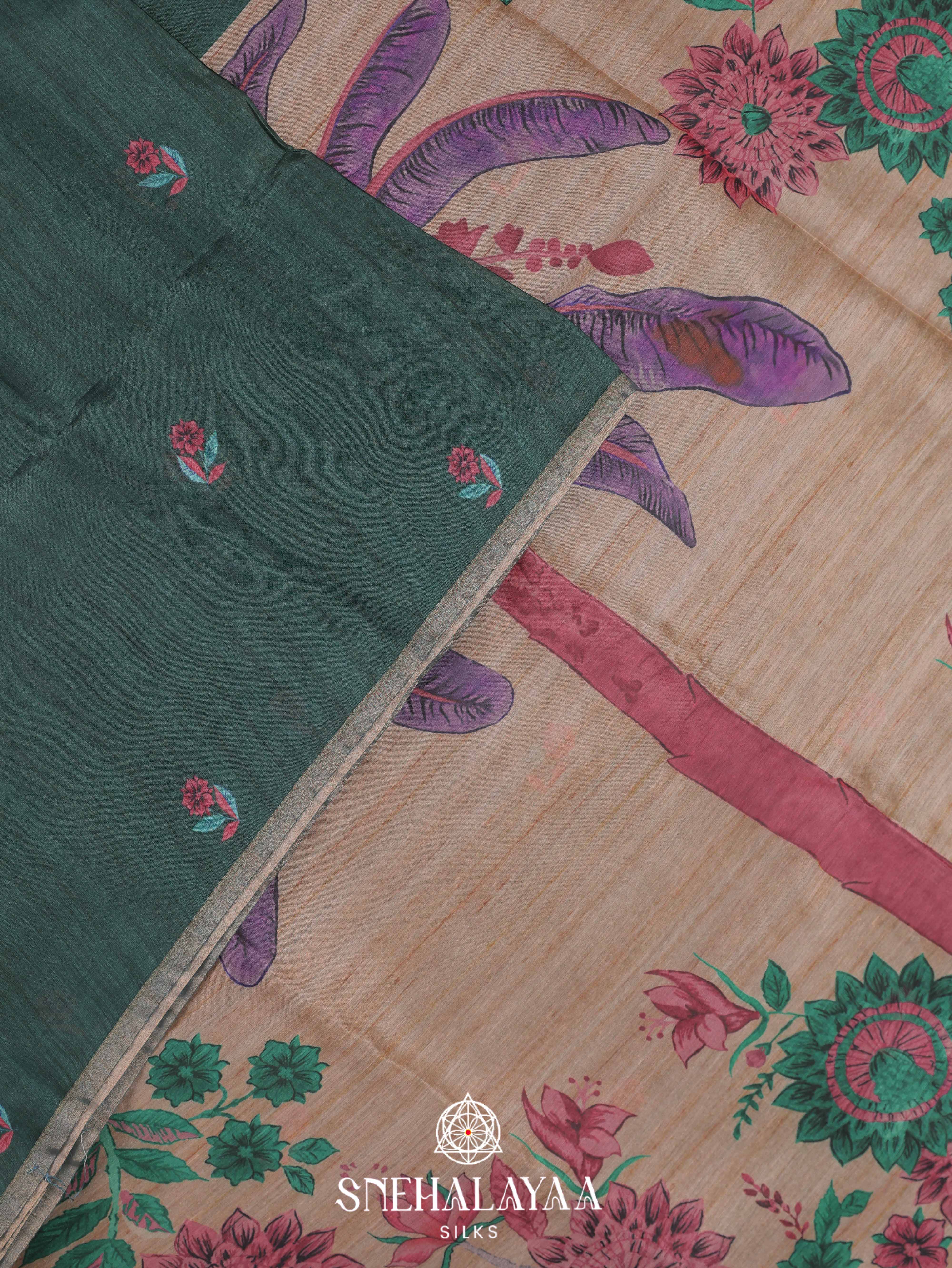 Pink Printed Linen Cotton Saree