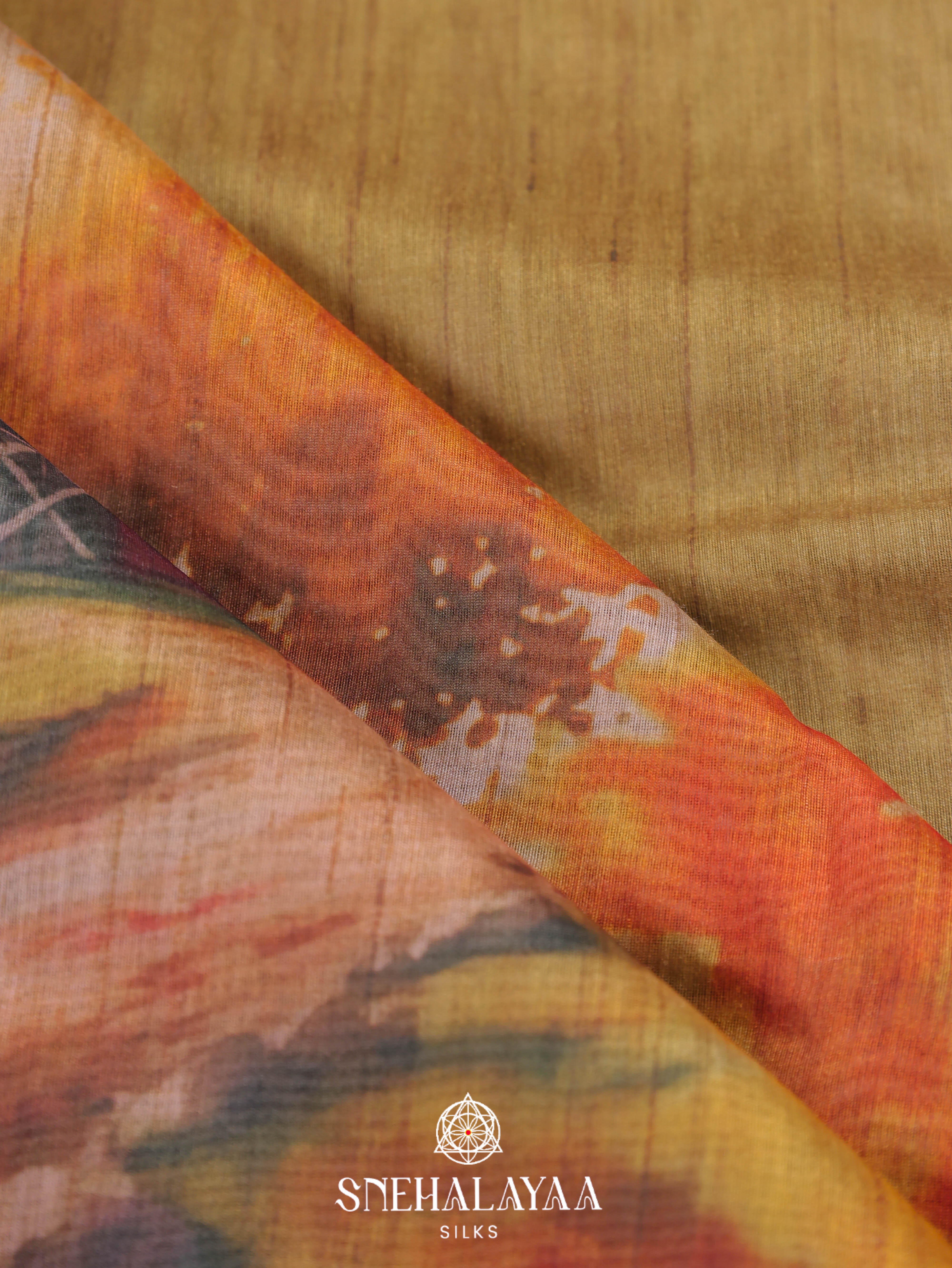 Multicolour Printed Linen Cotton Saree