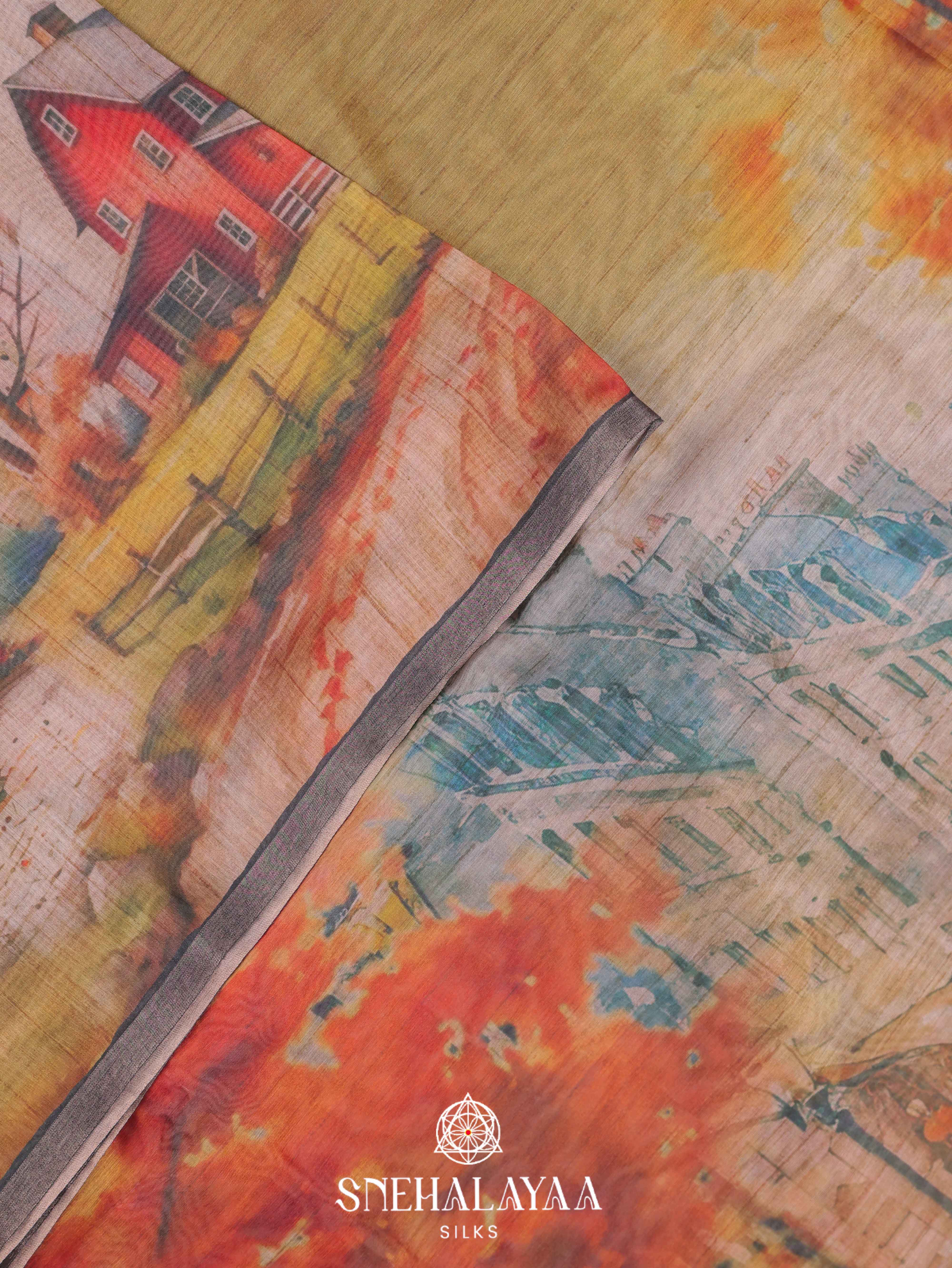 Multicolour Printed Linen Cotton Saree