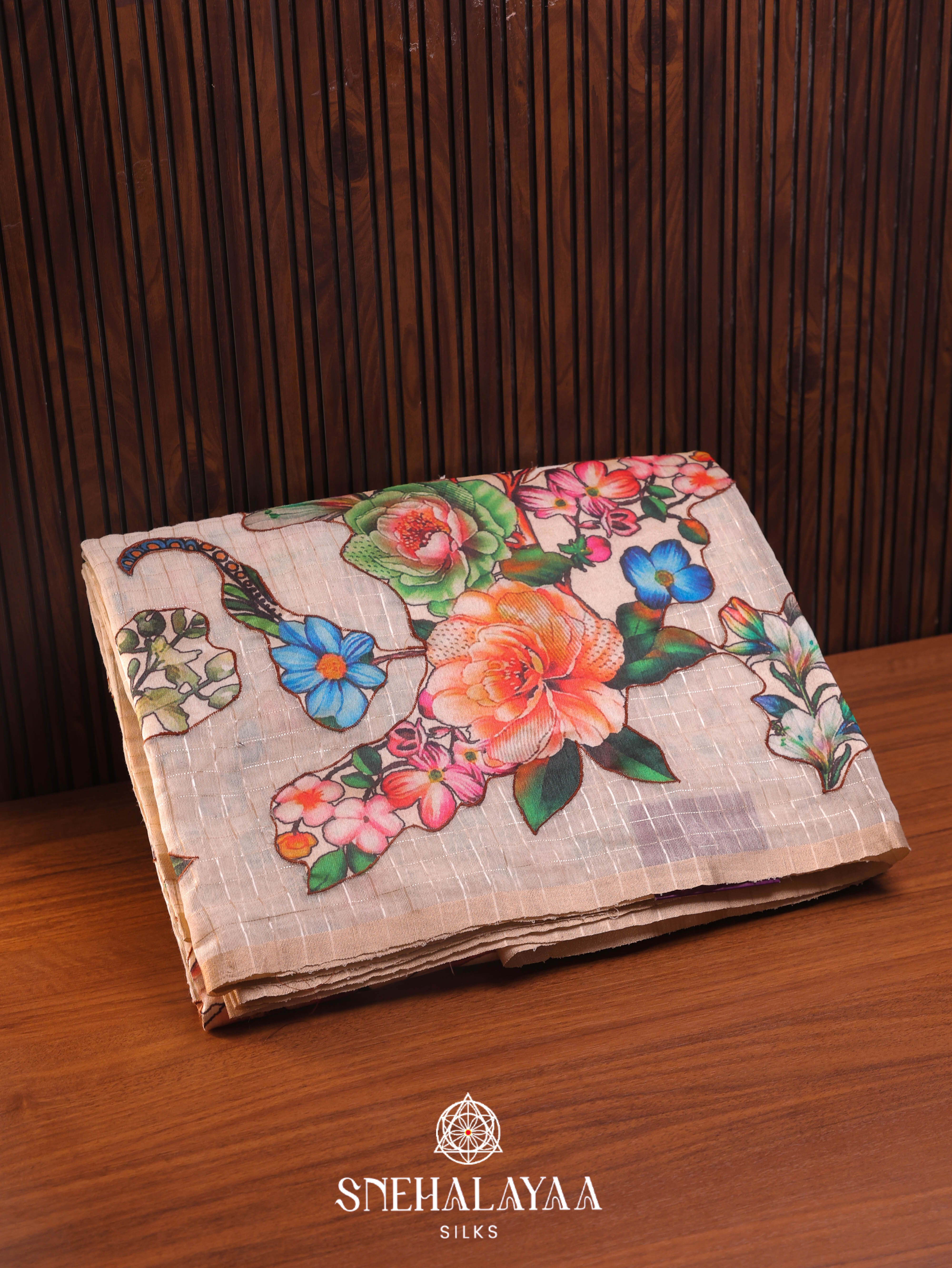 Off White Linen Embroidery Saree