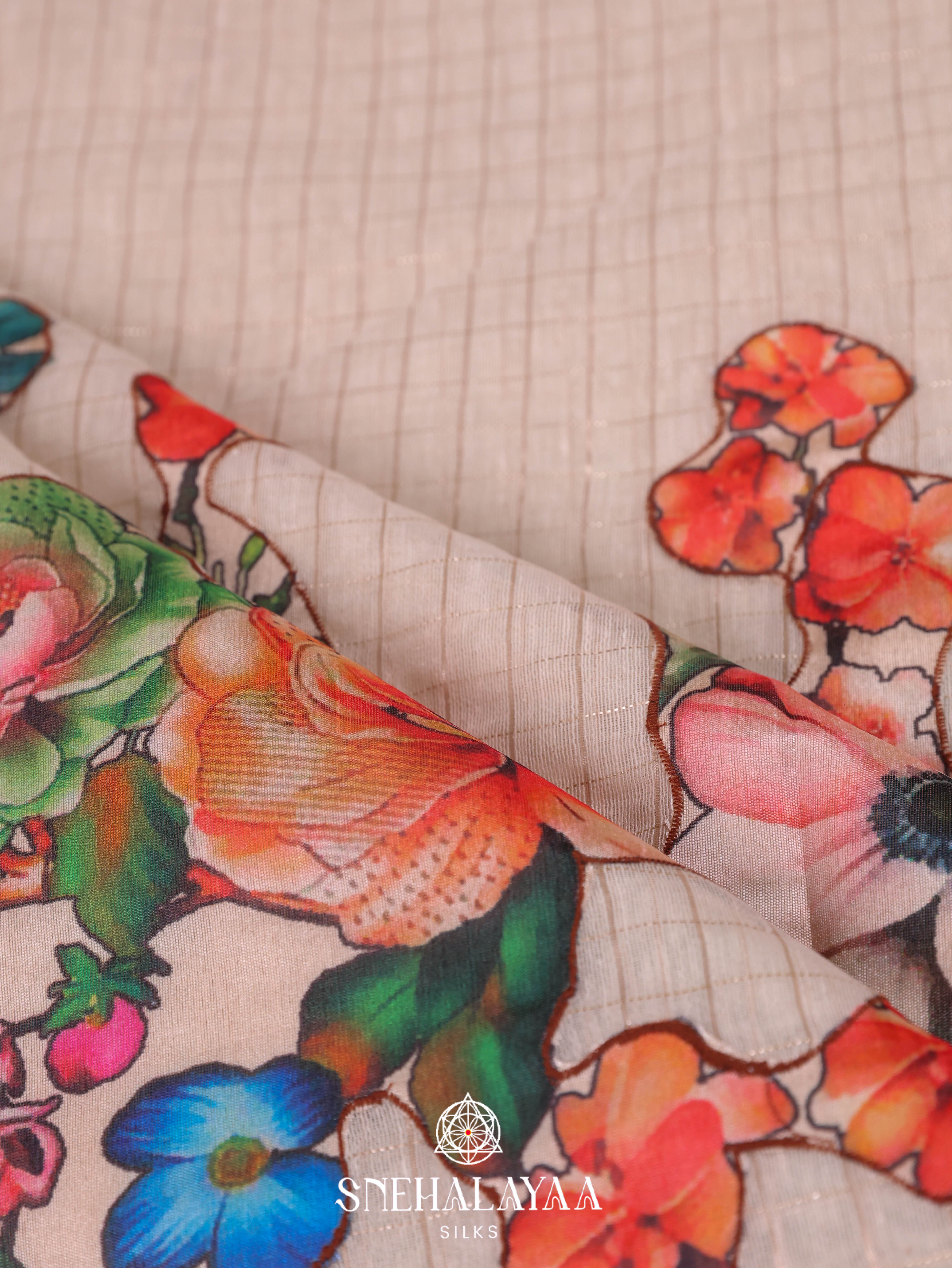 Off White Linen Embroidery Saree
