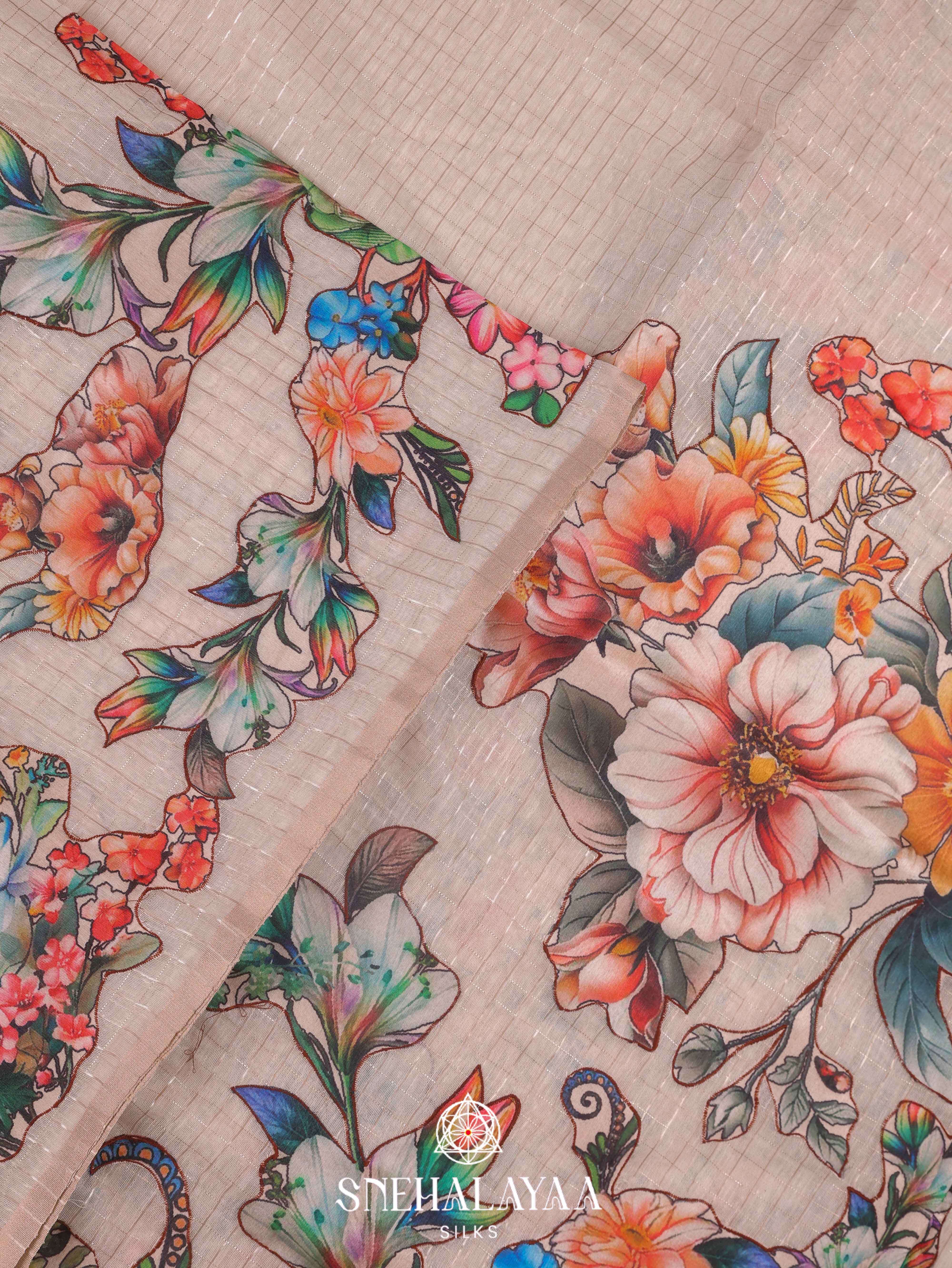 Off White Linen Embroidery Saree