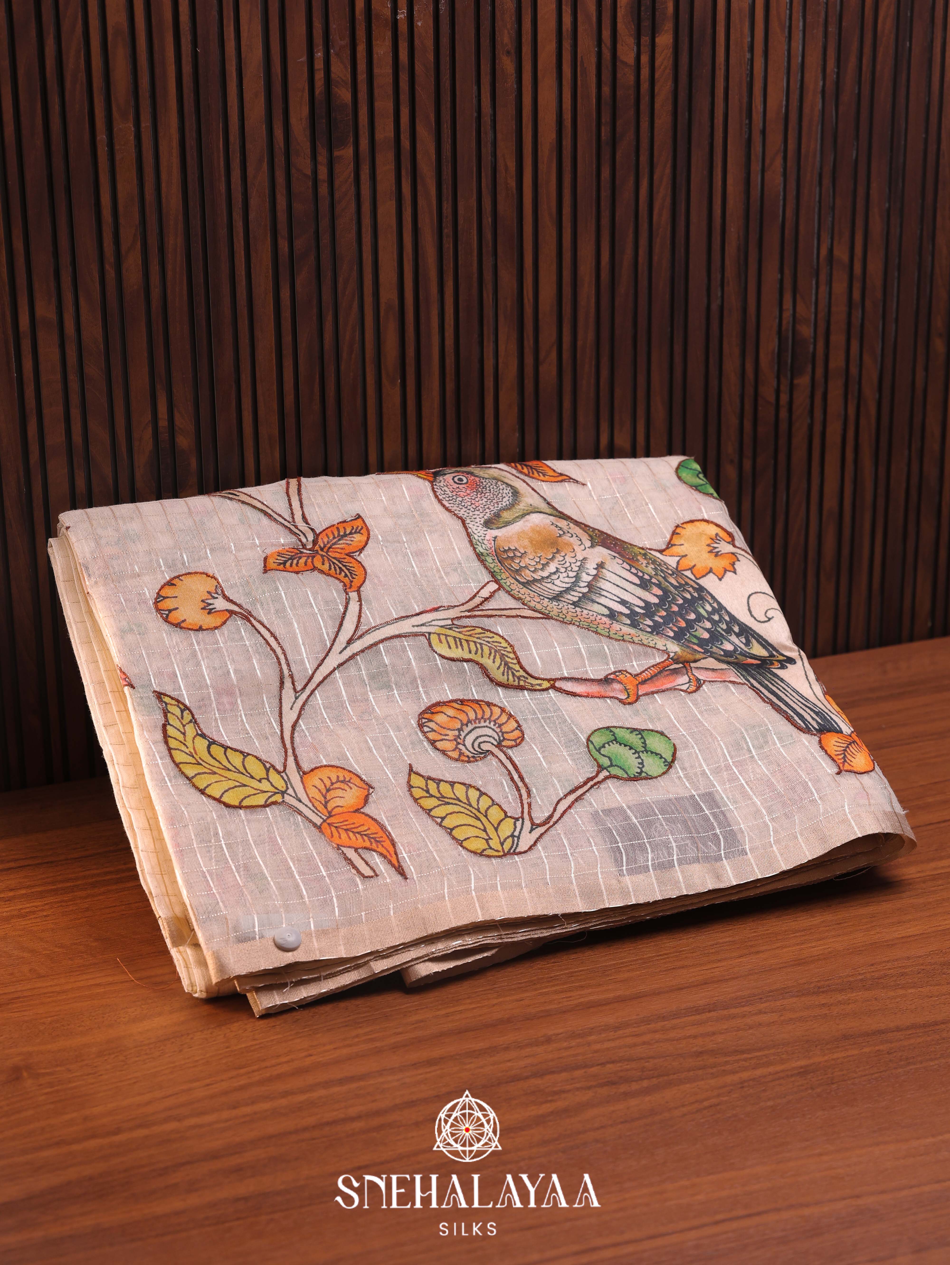 Peach Linen Embroidery Saree