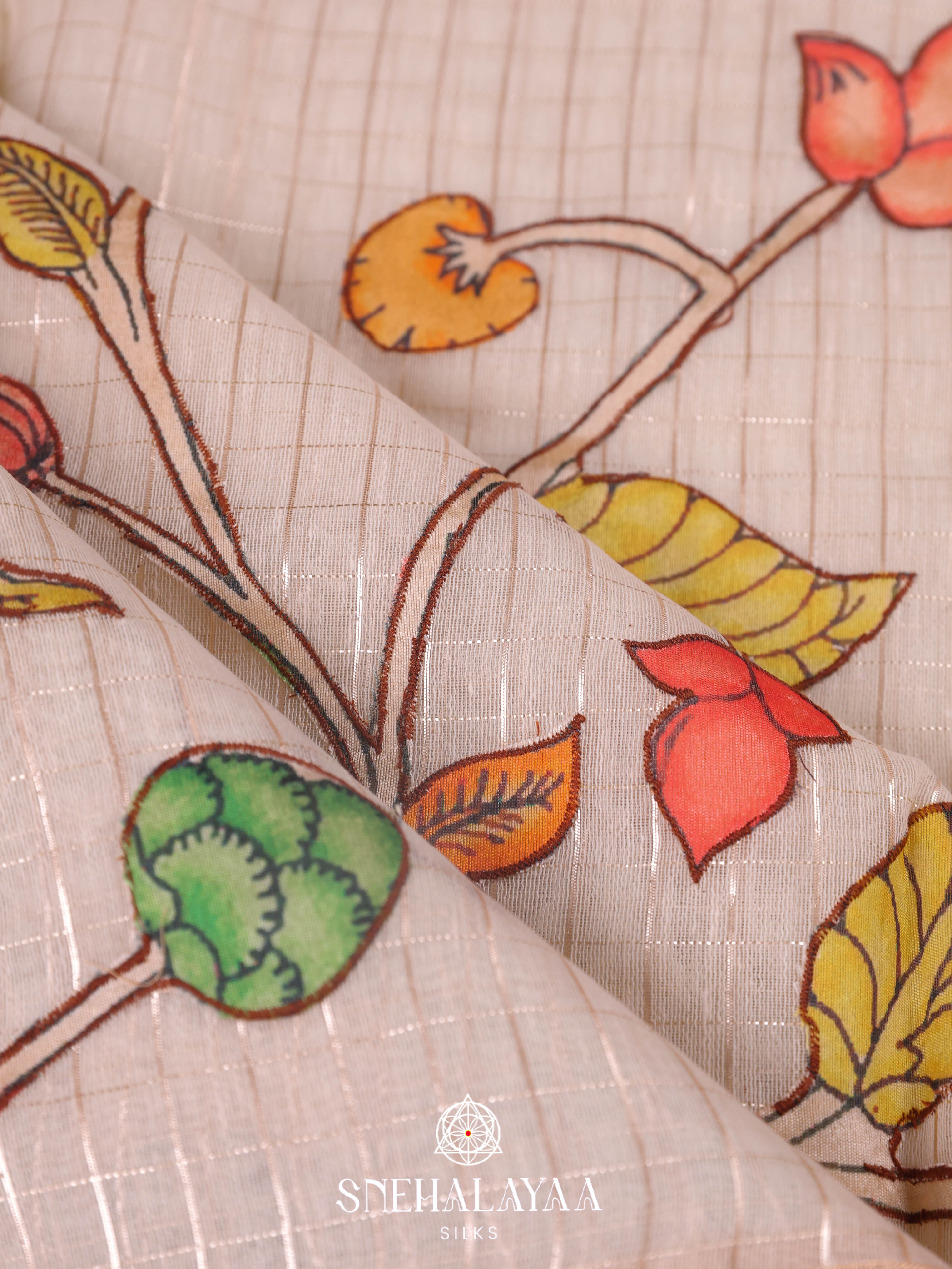 Peach Linen Embroidery Saree