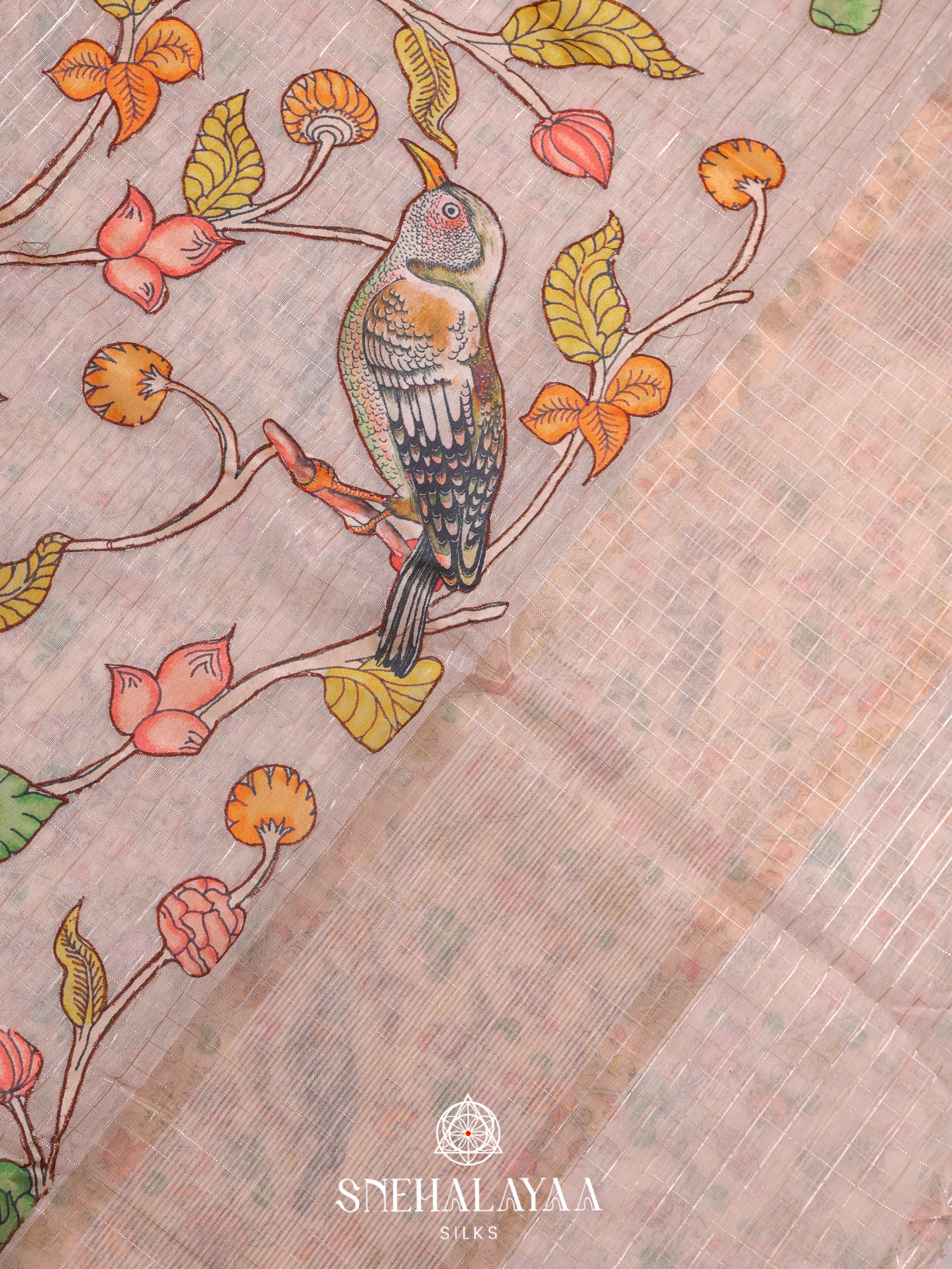 Peach Linen Embroidery Saree