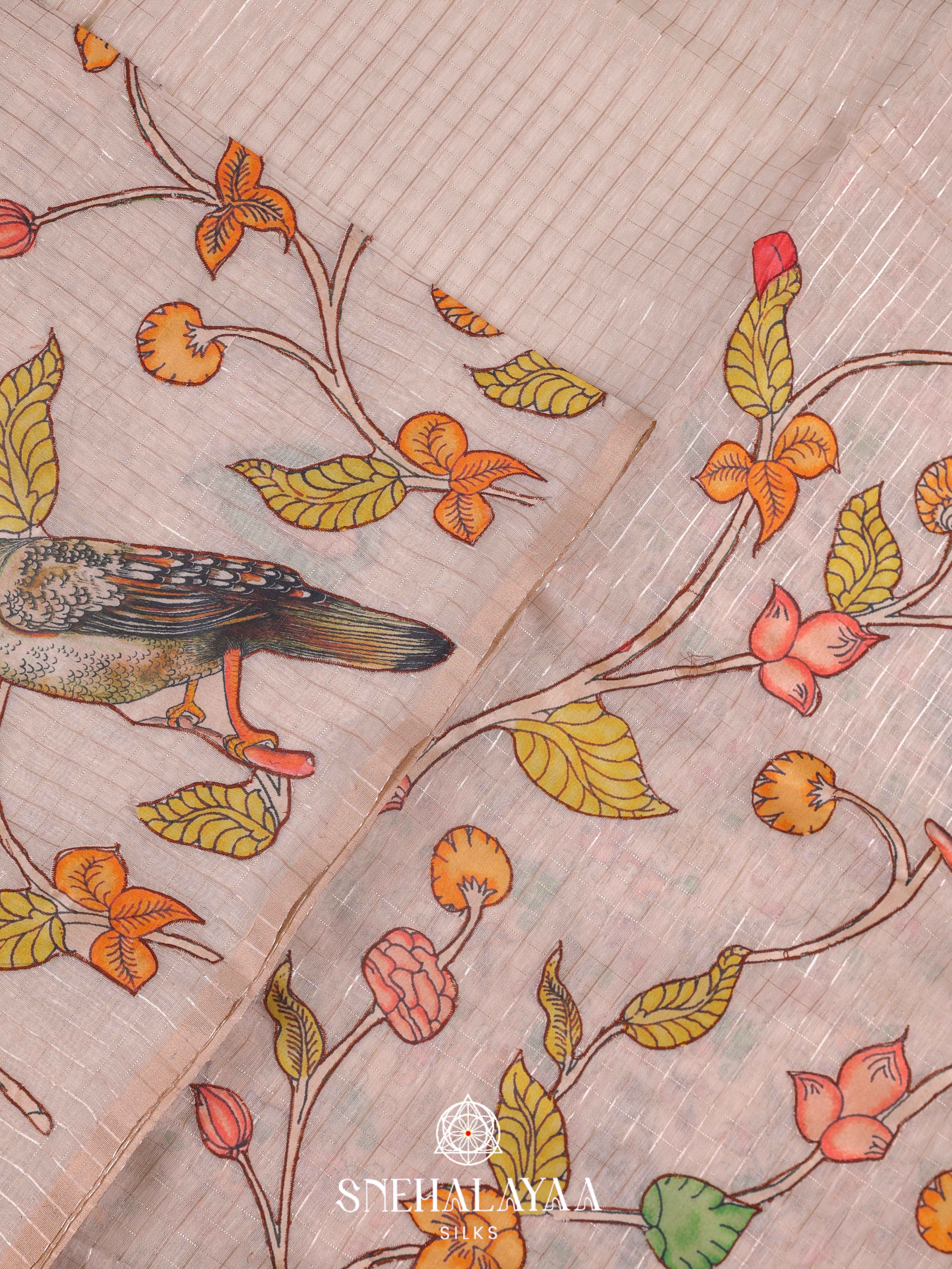 Peach Linen Embroidery Saree
