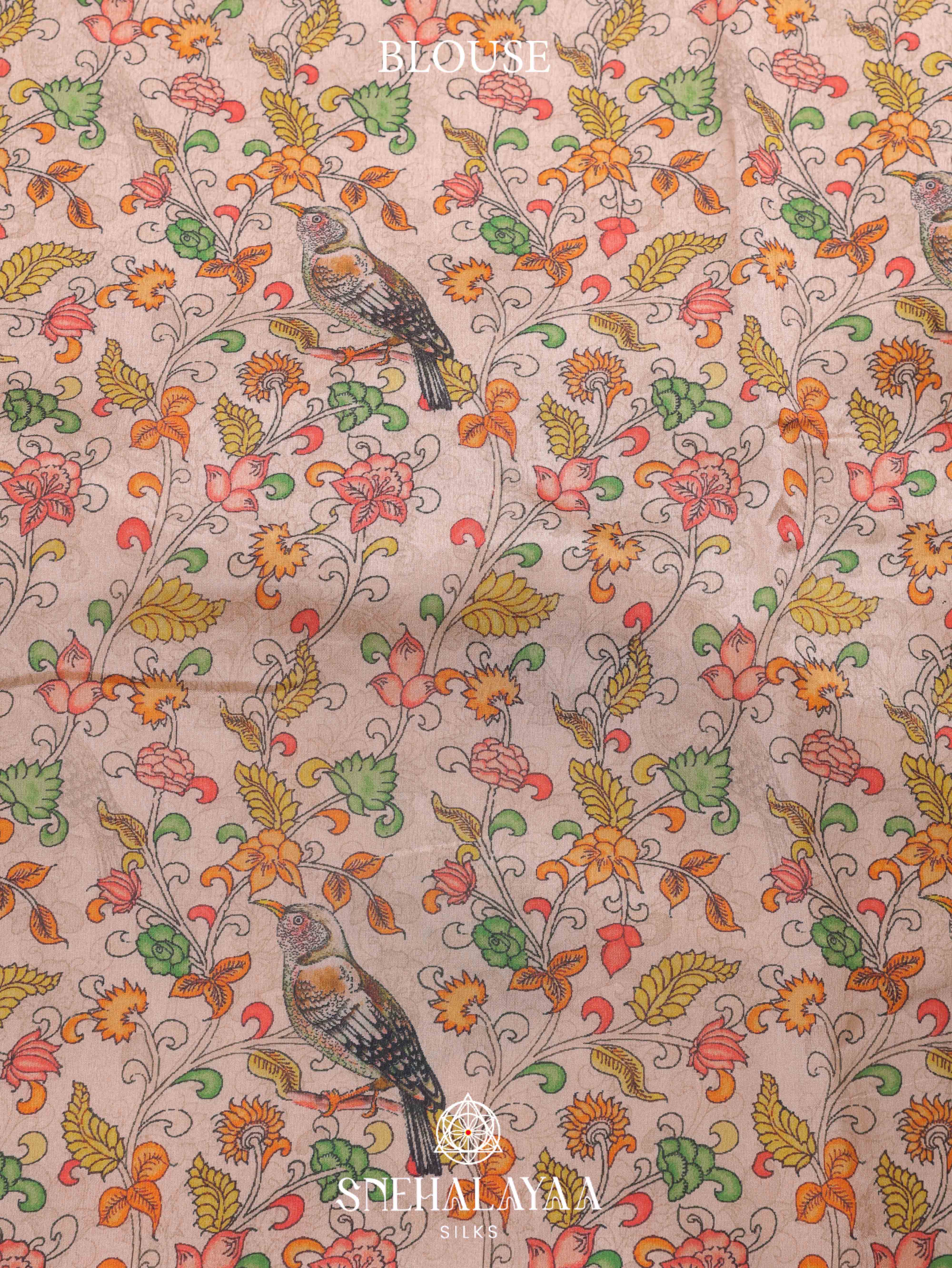 Peach Linen Embroidery Saree