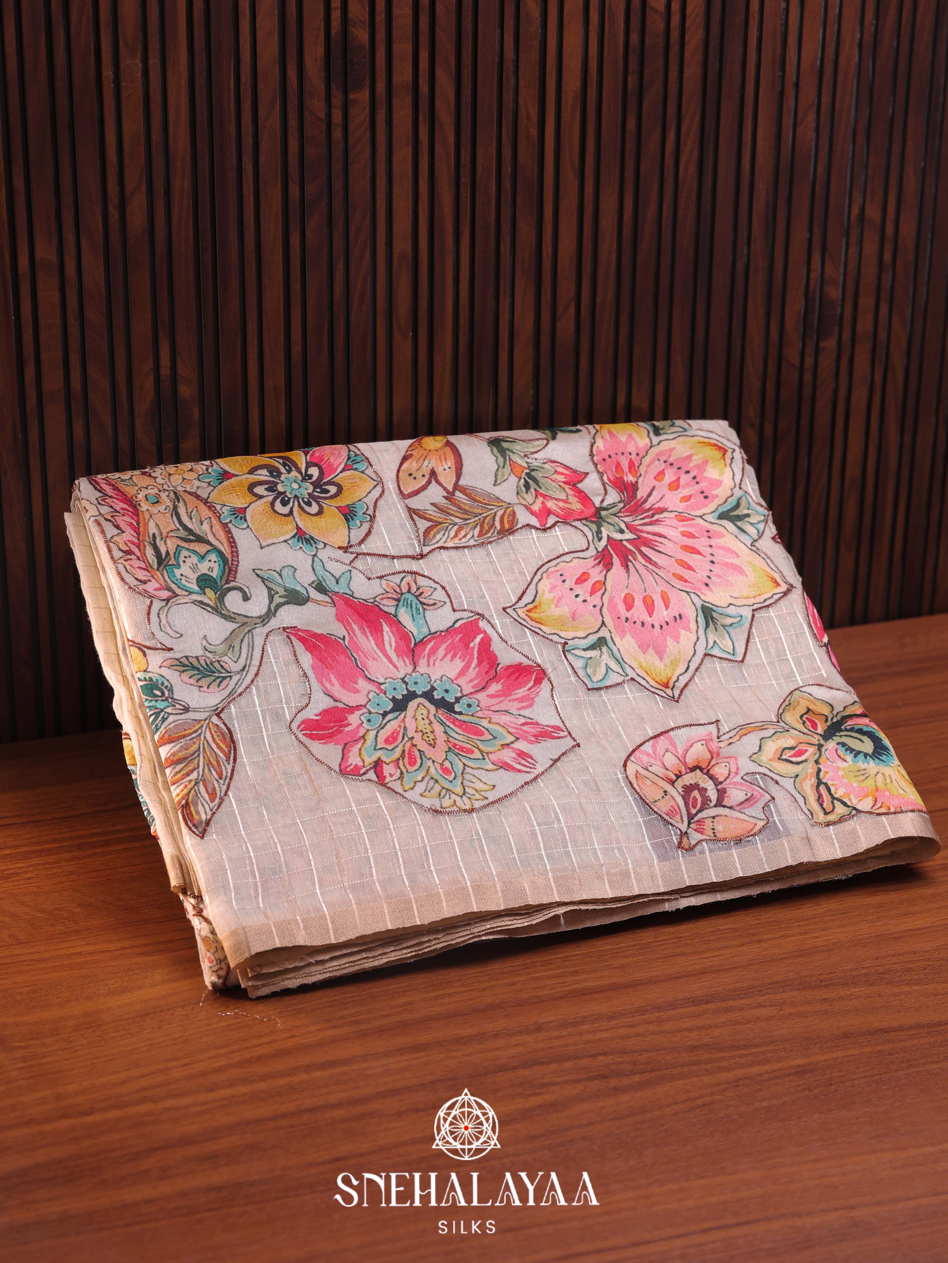 Peach Linen Embroidery Saree