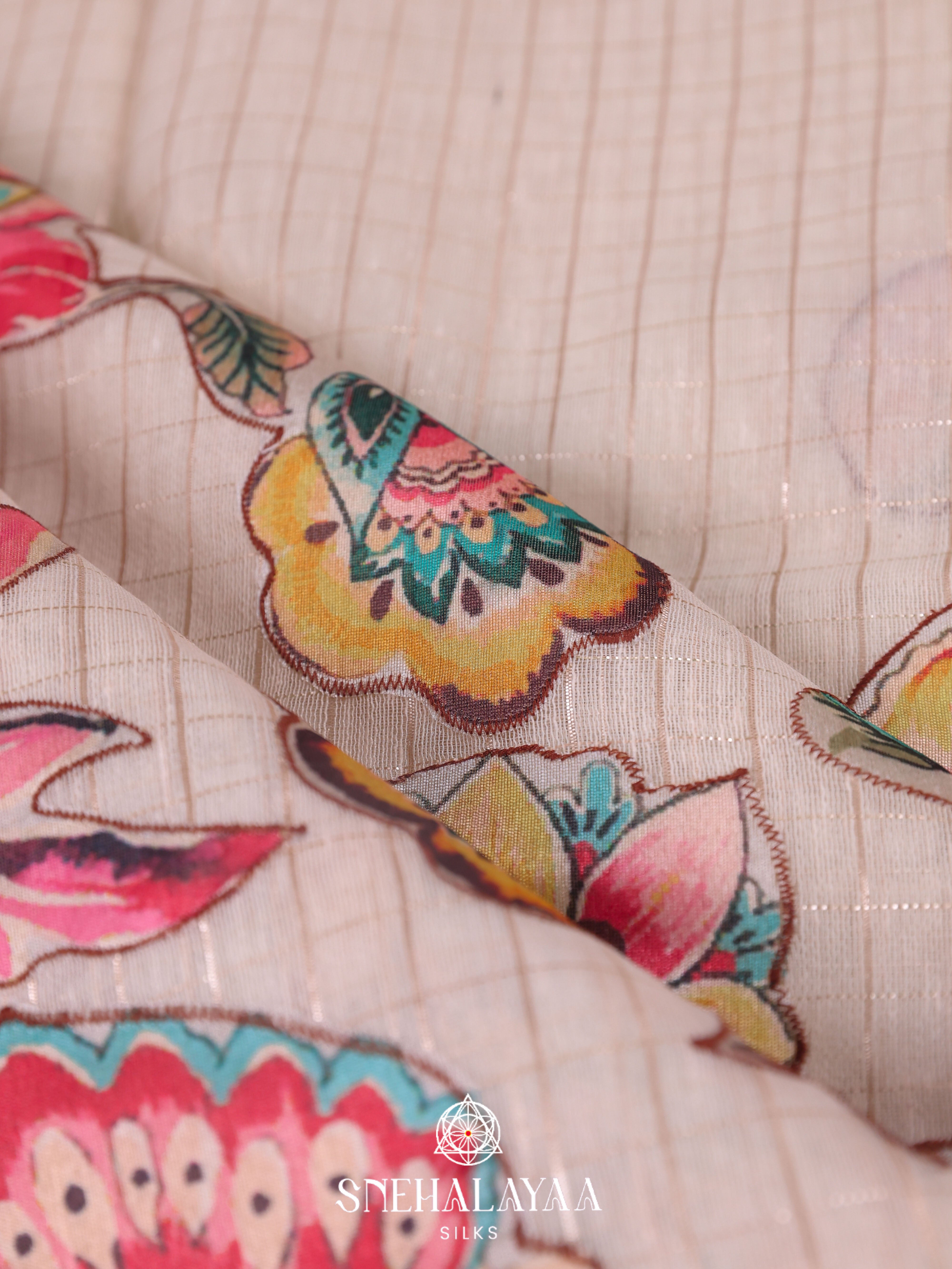 Peach Linen Embroidery Saree