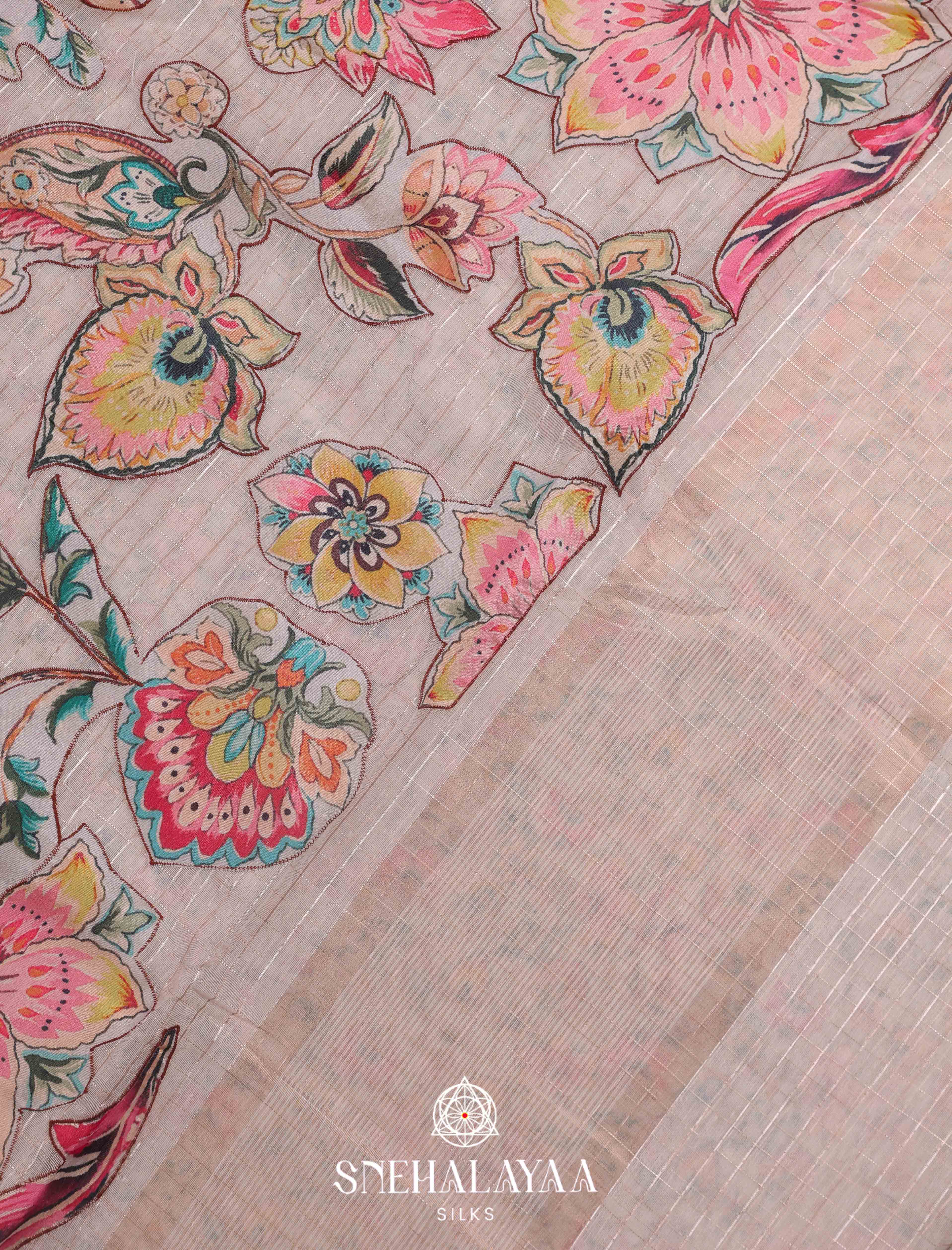 Peach Linen Embroidery Saree