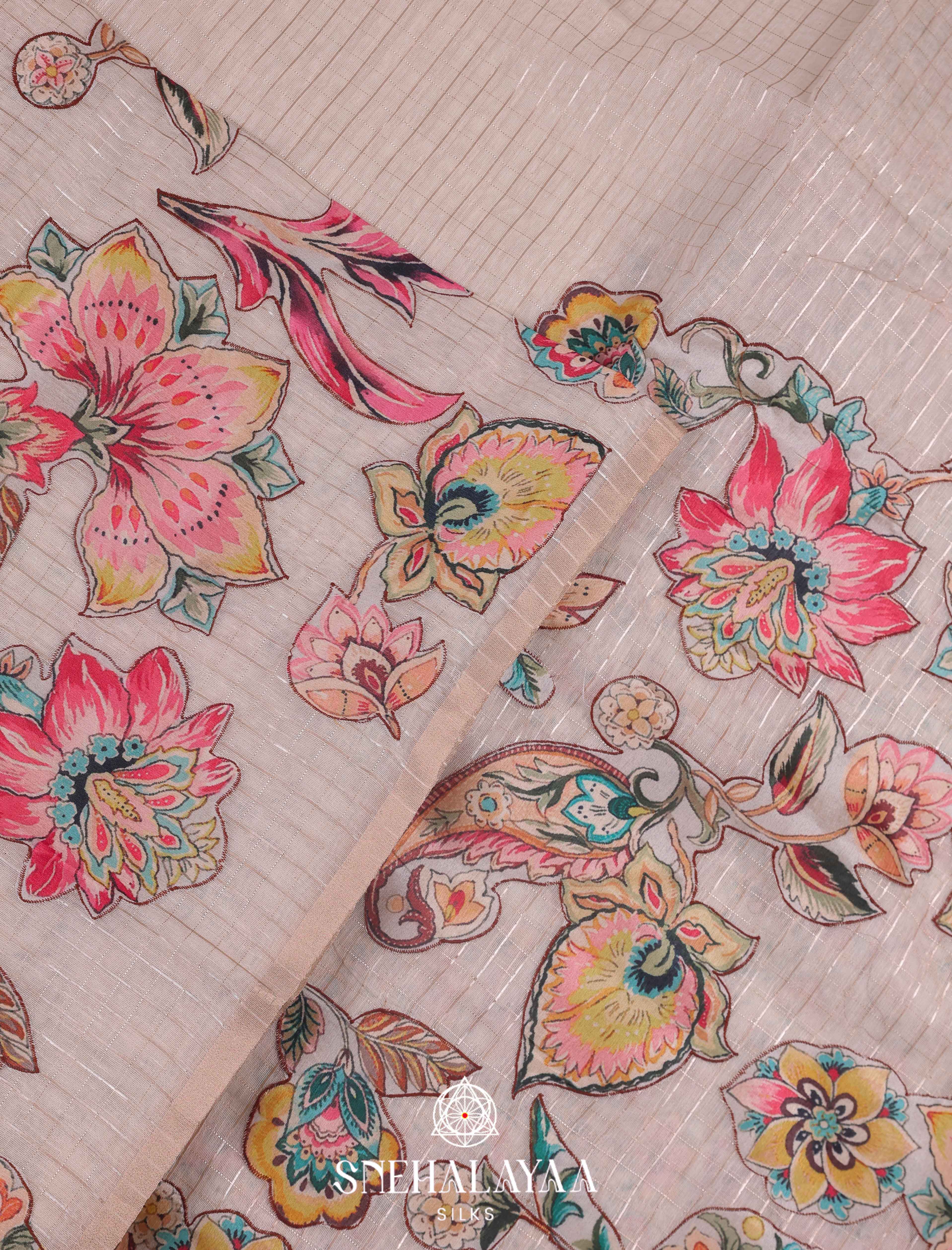 Peach Linen Embroidery Saree
