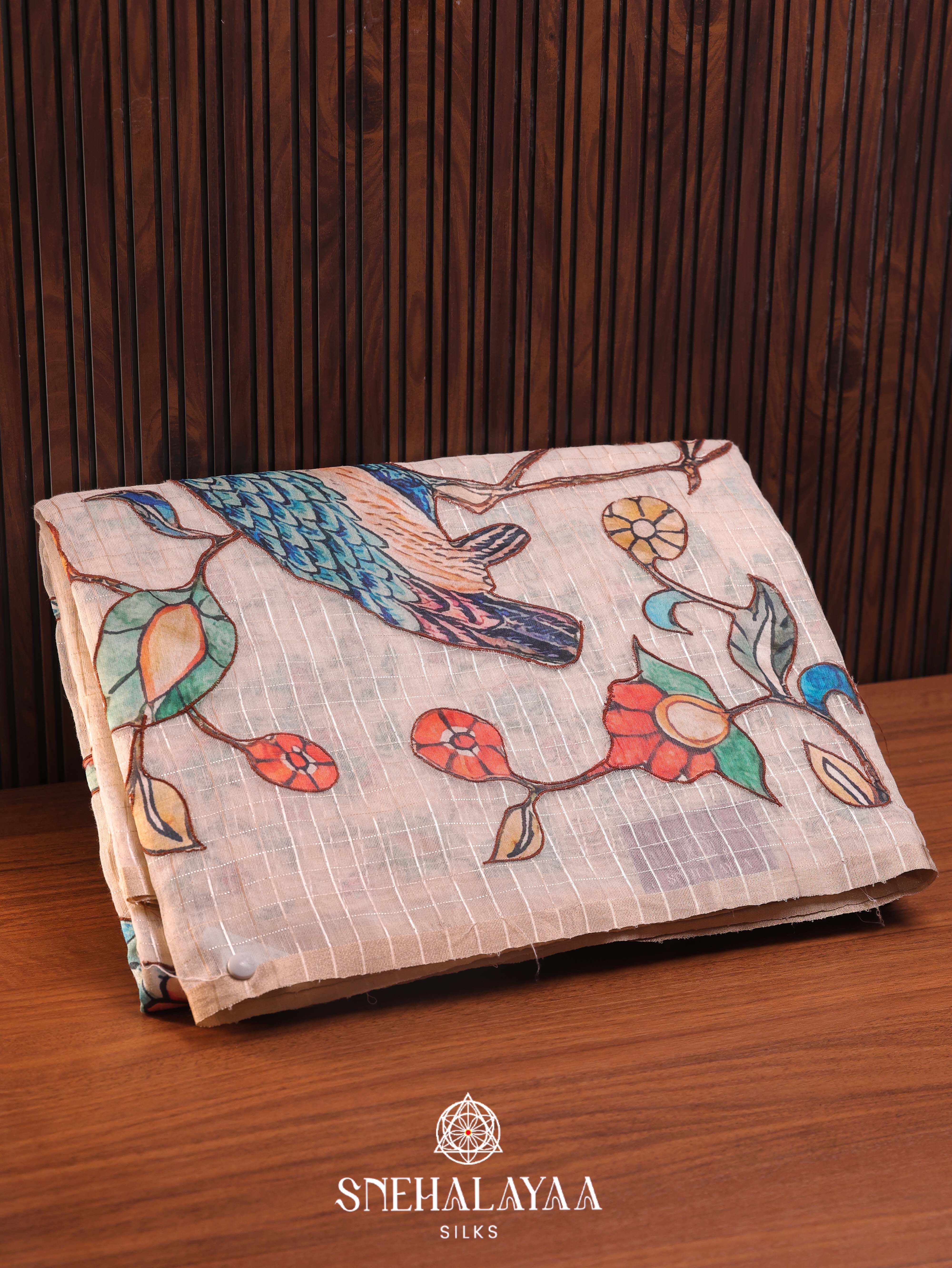 Peach Linen Embroidery Saree