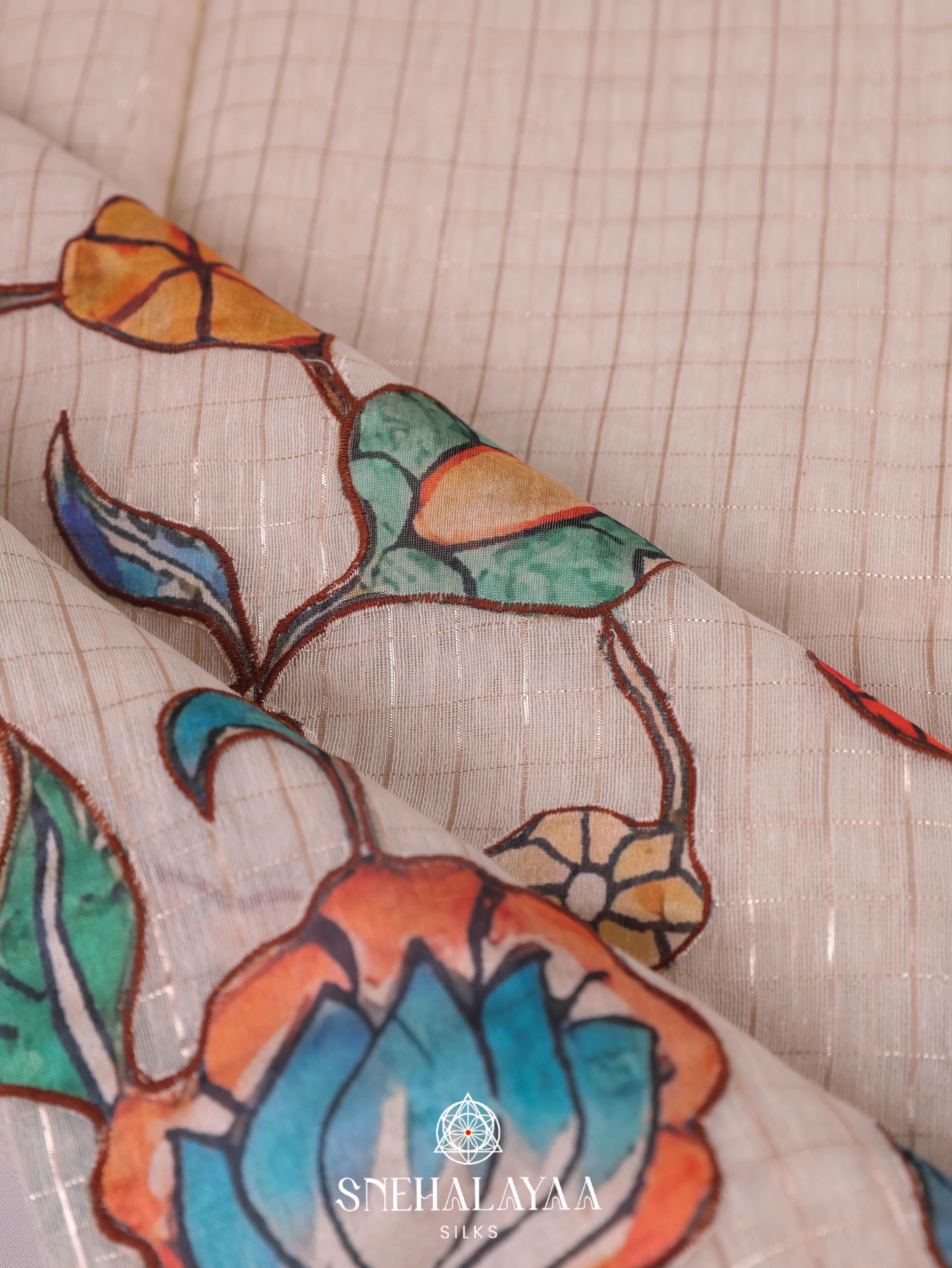 Peach Linen Embroidery Saree