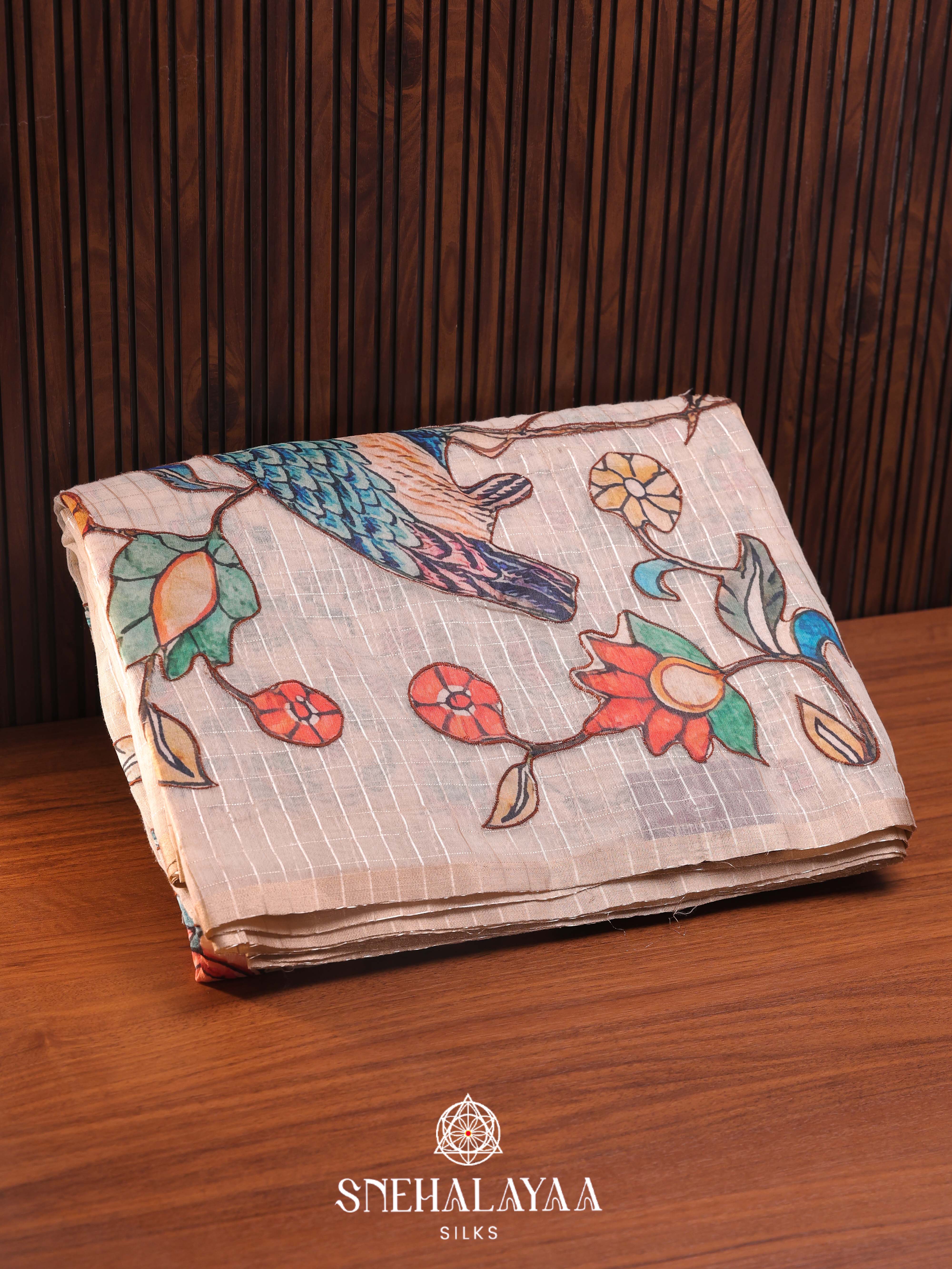 Peach Linen Embroidery Saree
