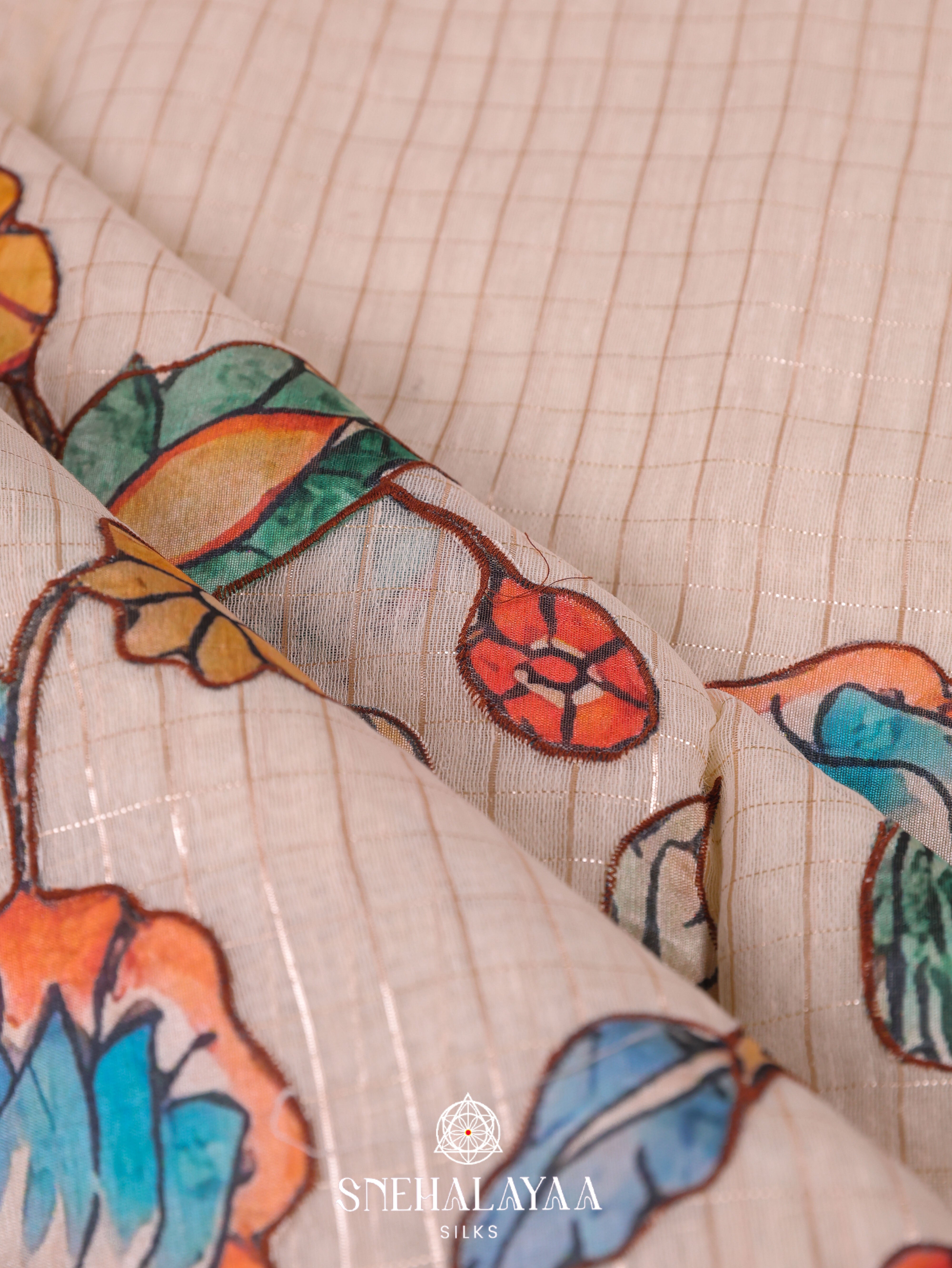 Peach Linen Embroidery Saree