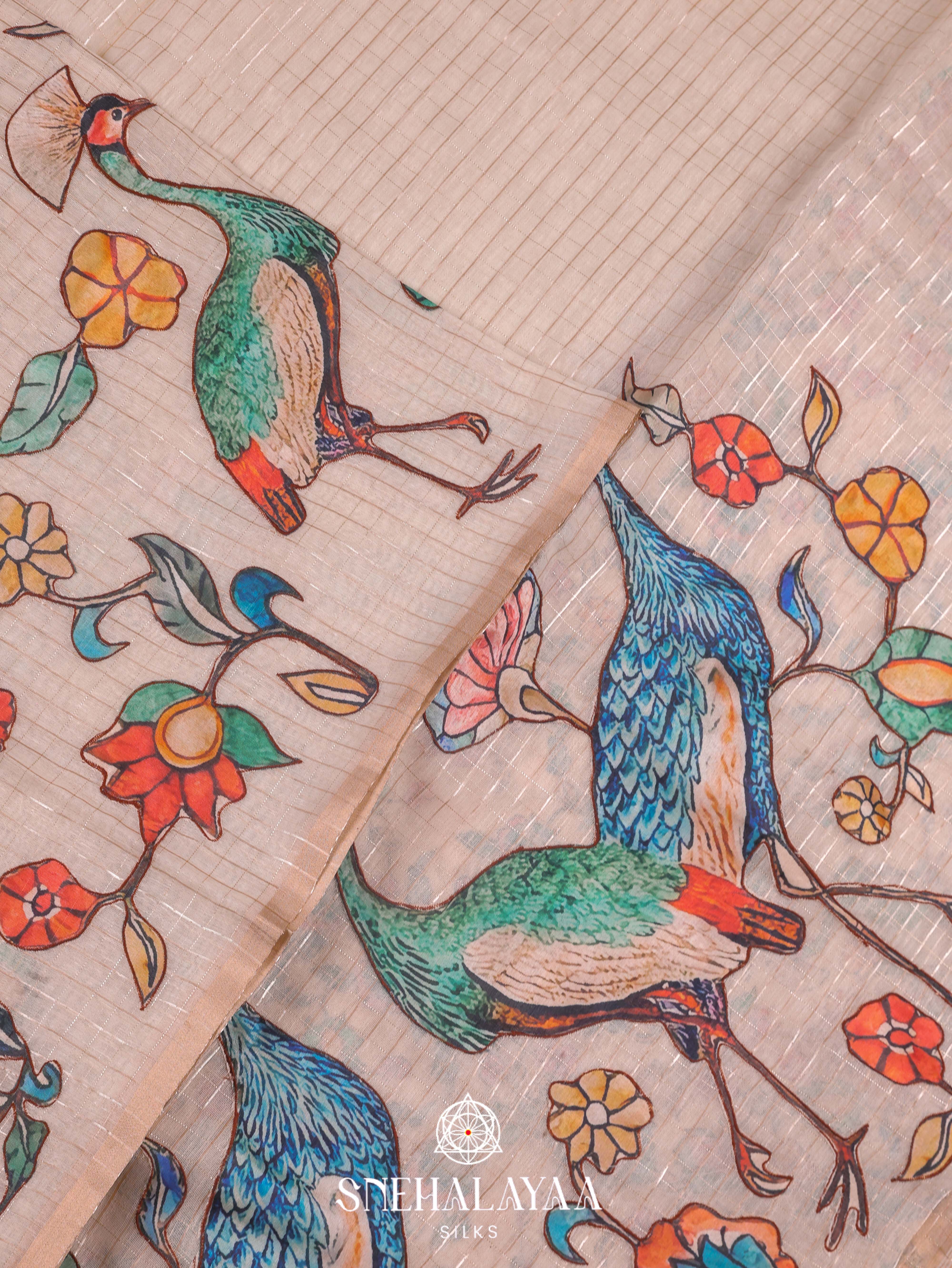 Peach Linen Embroidery Saree