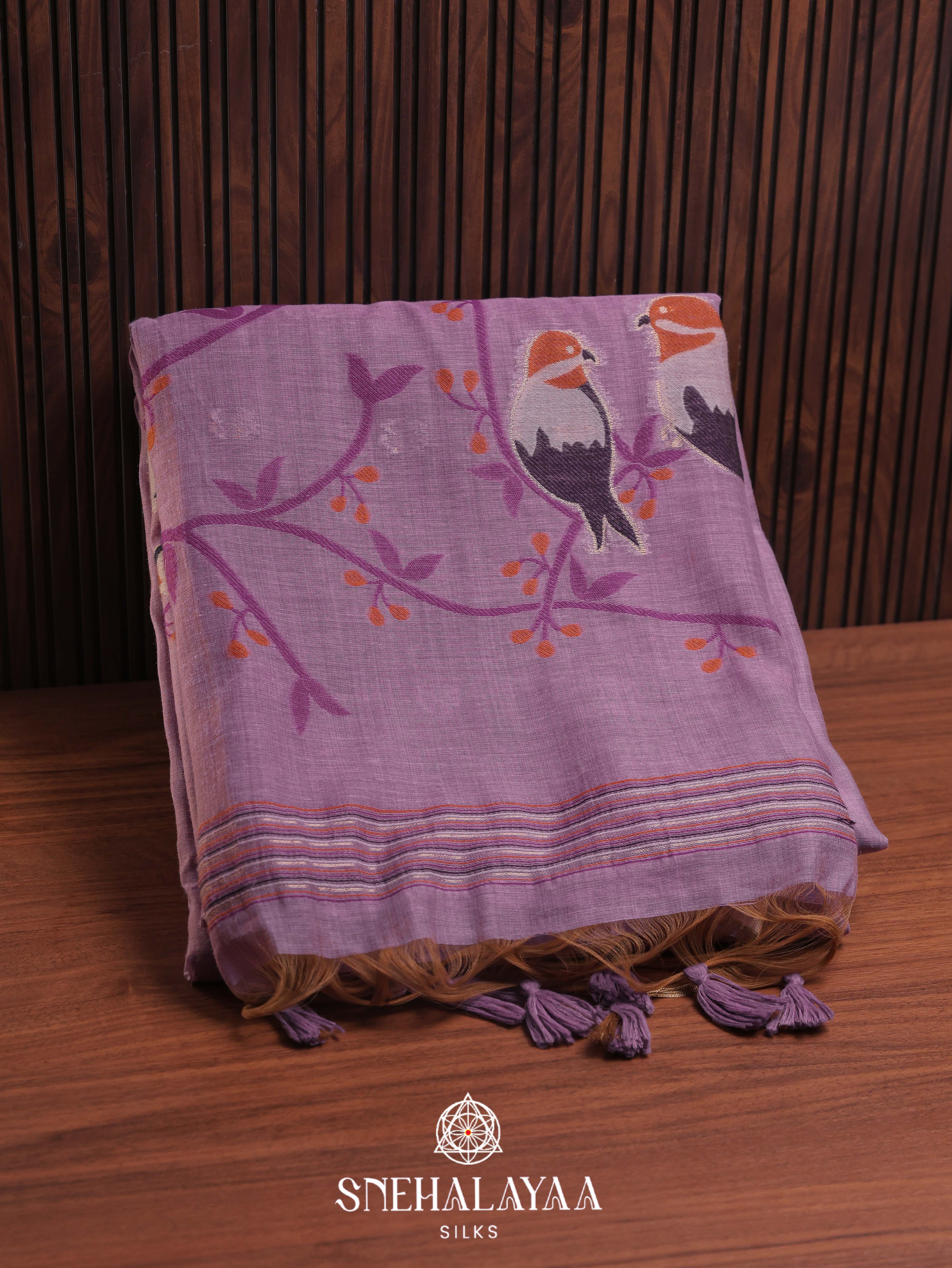 Lavender Munga Cotton Saree
