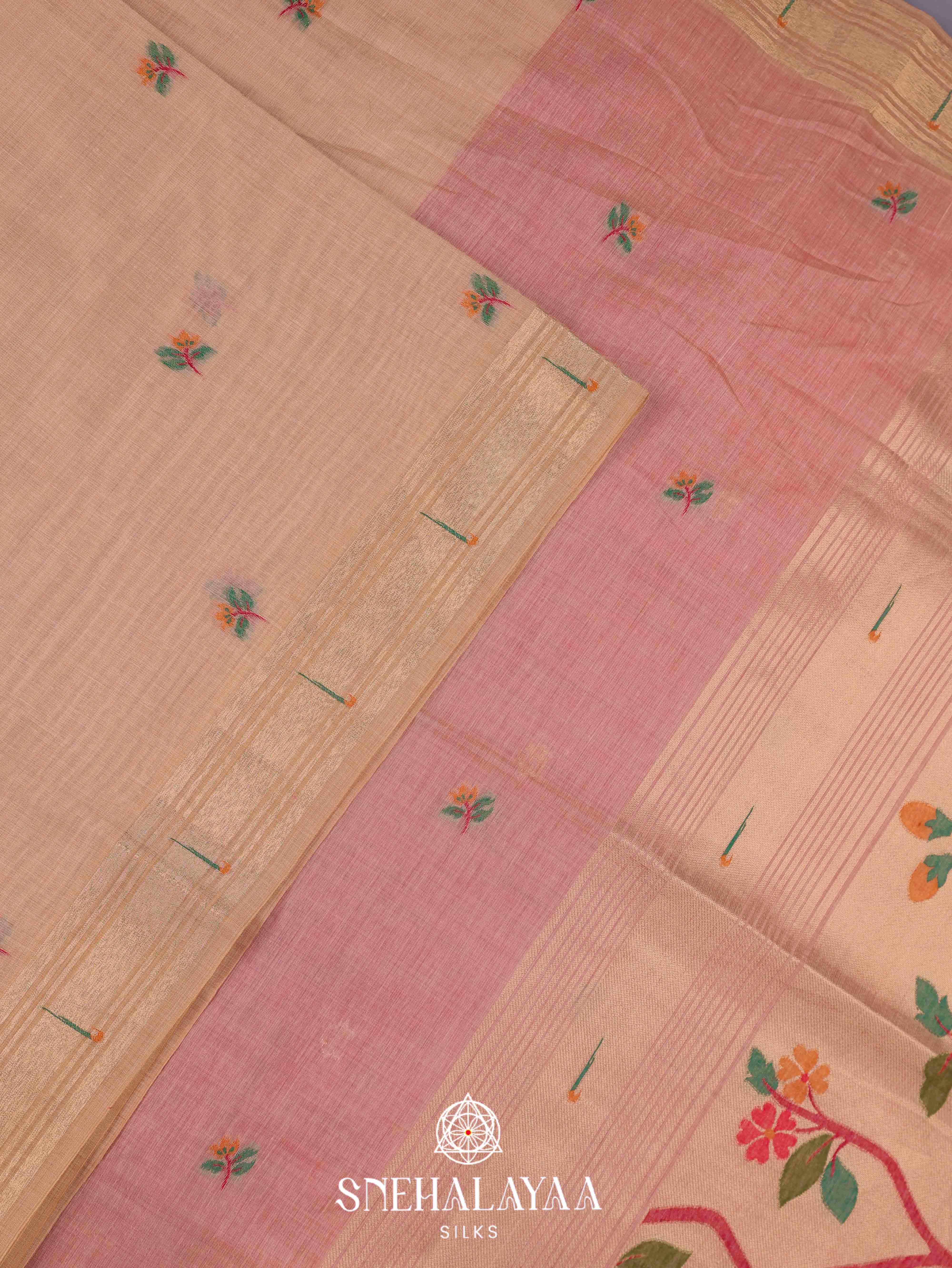 Peach Munga Cotton Saree
